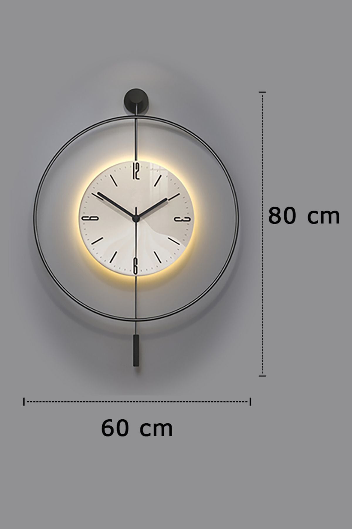 AGA KONSEPT Kristal LED Glass Tiktok 60 cm BLACK, Modern Decorative Pendulum Metal Wall Clock 4