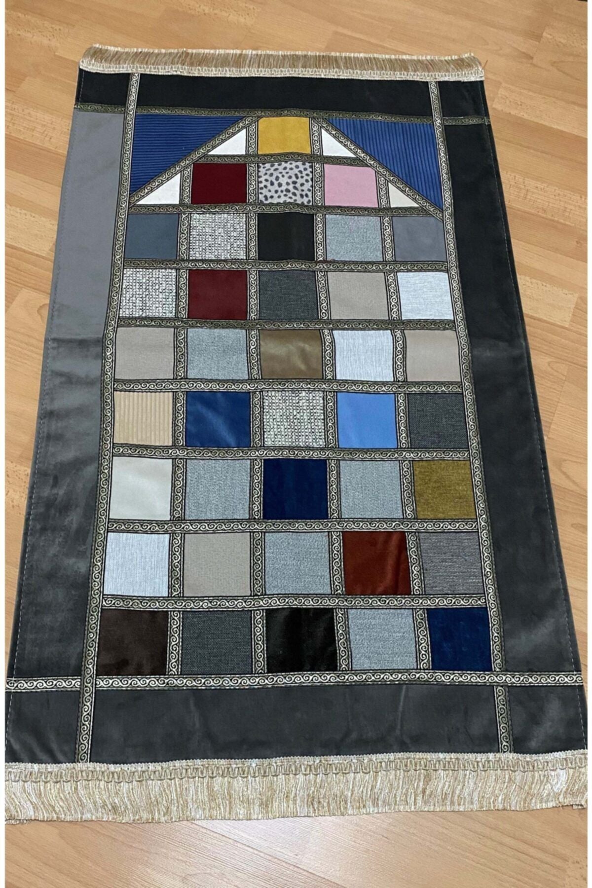 AYHANHOME Kırkyama Patchwork Lined Velvet Bridal Gift Prayer Rug 2