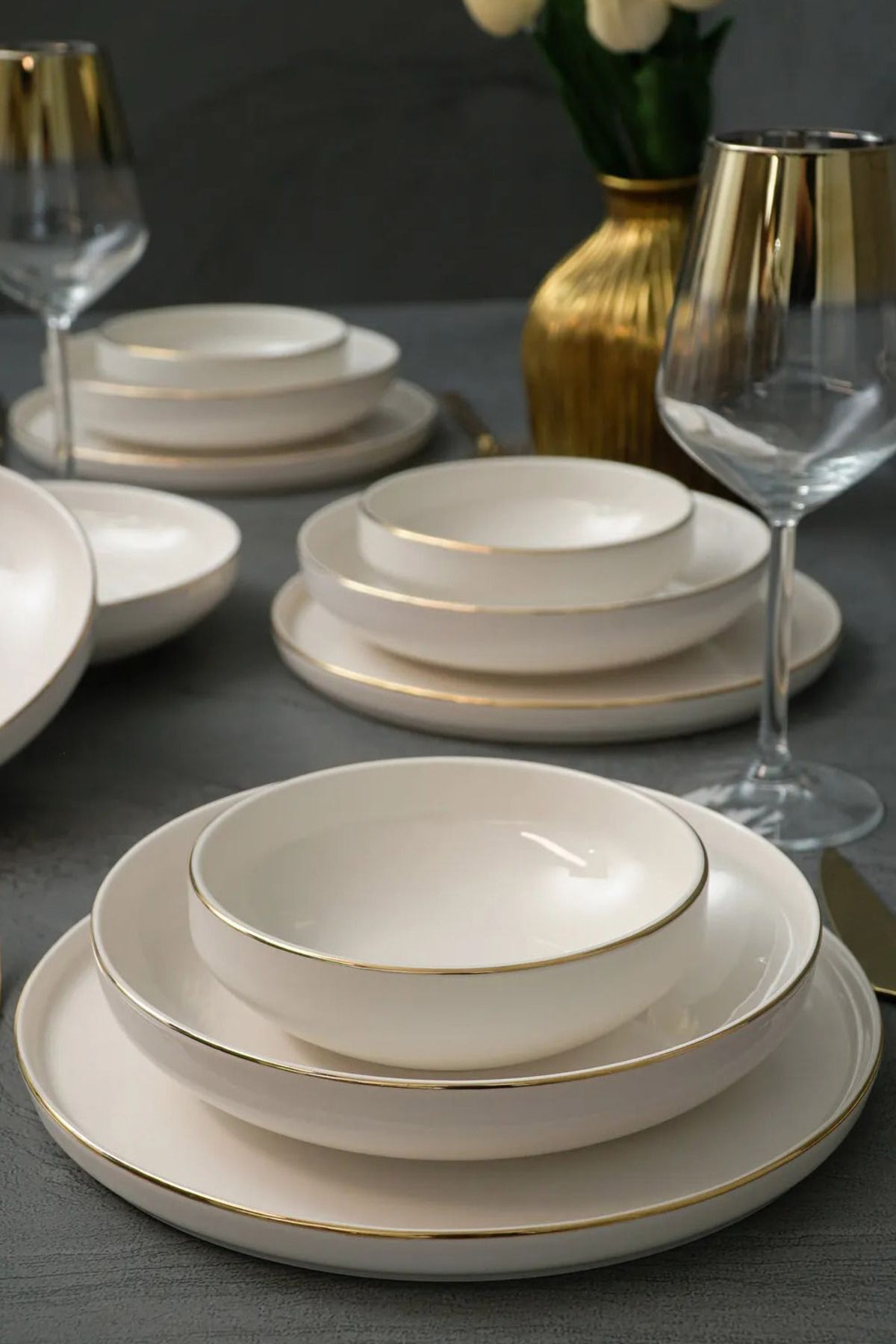 Heda Porselen Rüya Altın Yaldız 18 Piece 6 Person Porcelain Dinner Set Broken White 5