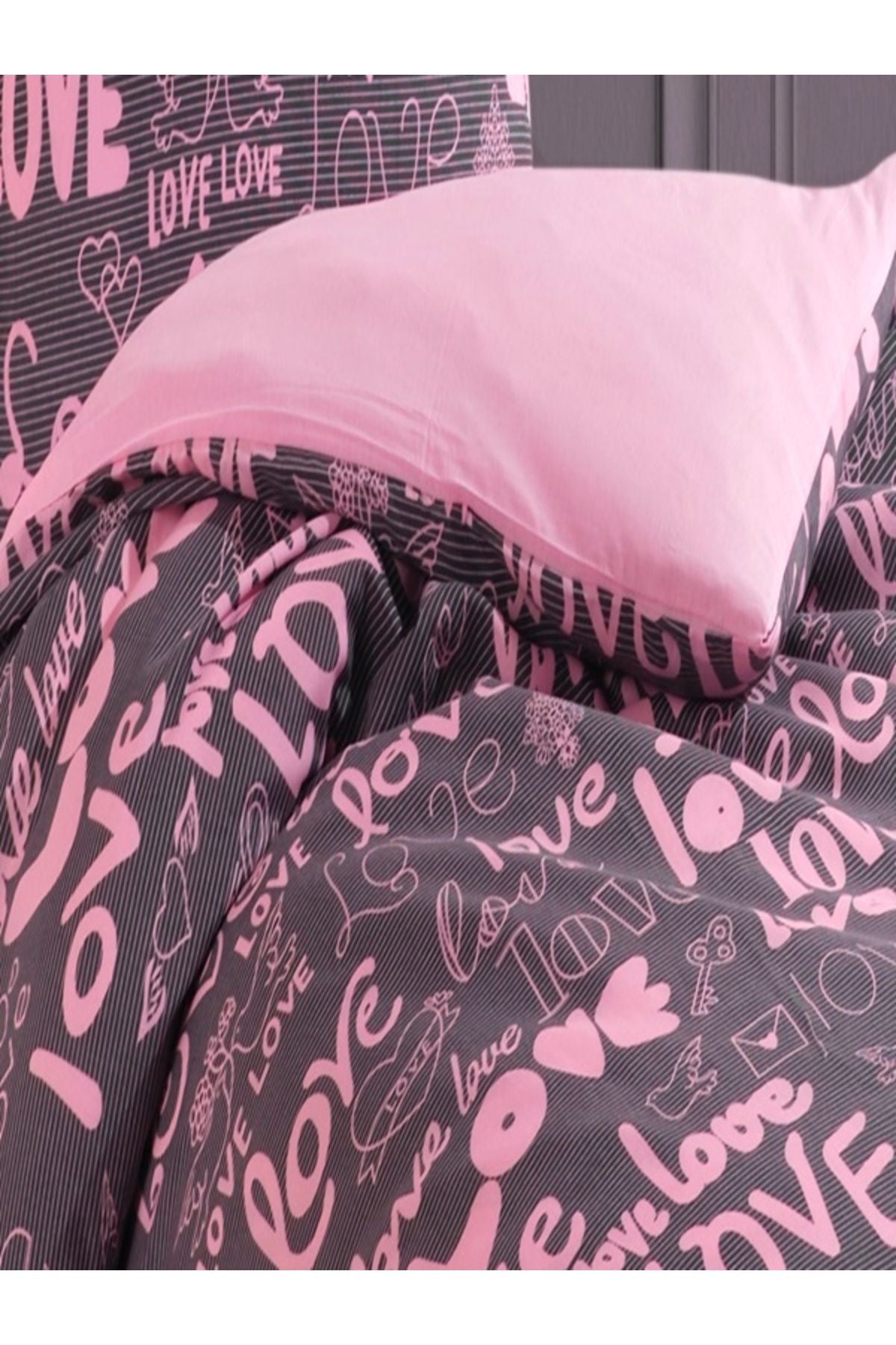 Üntaş Serenat Double-Sided Love Pattern Double Bed Duvet Cover Set 2