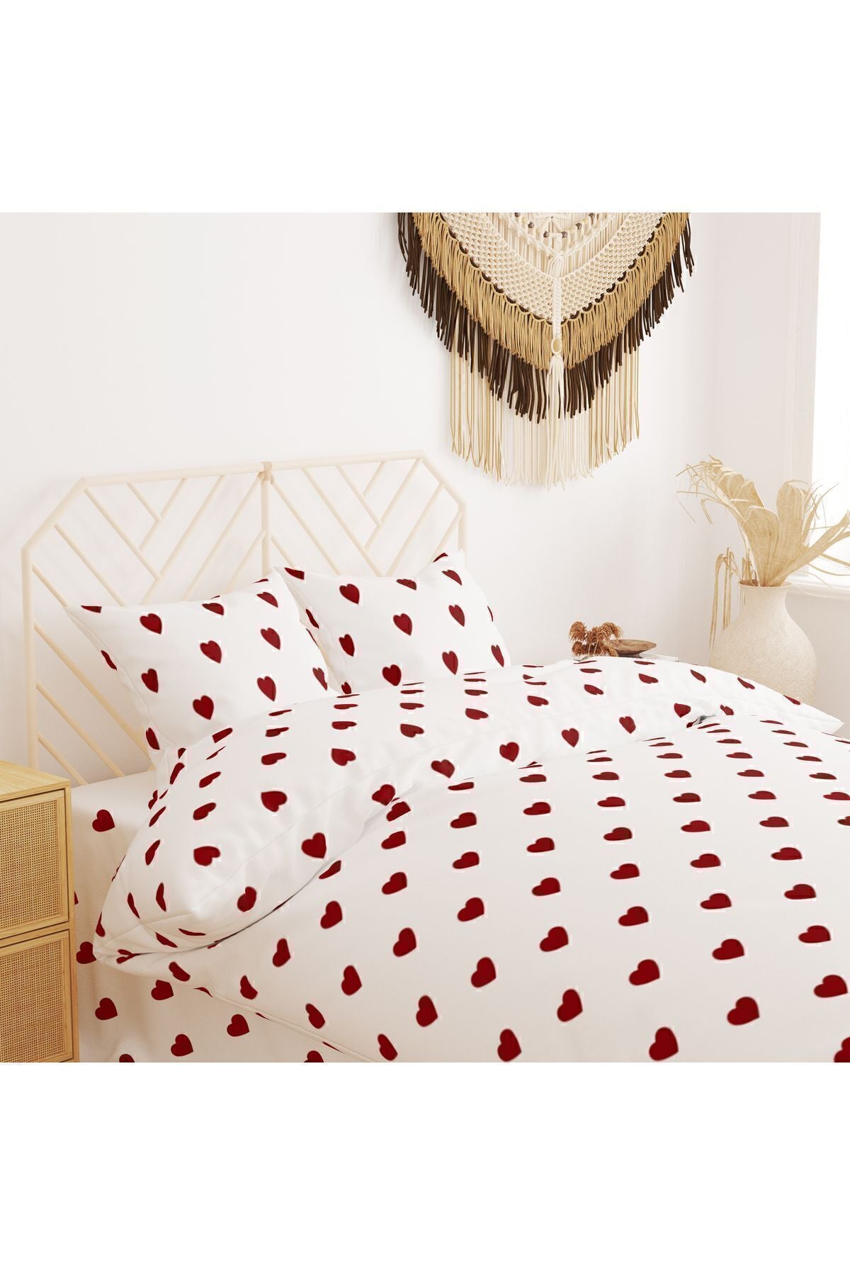 Pusula Home Double Heart Patterned Duvet Cover Set With Sheet 2