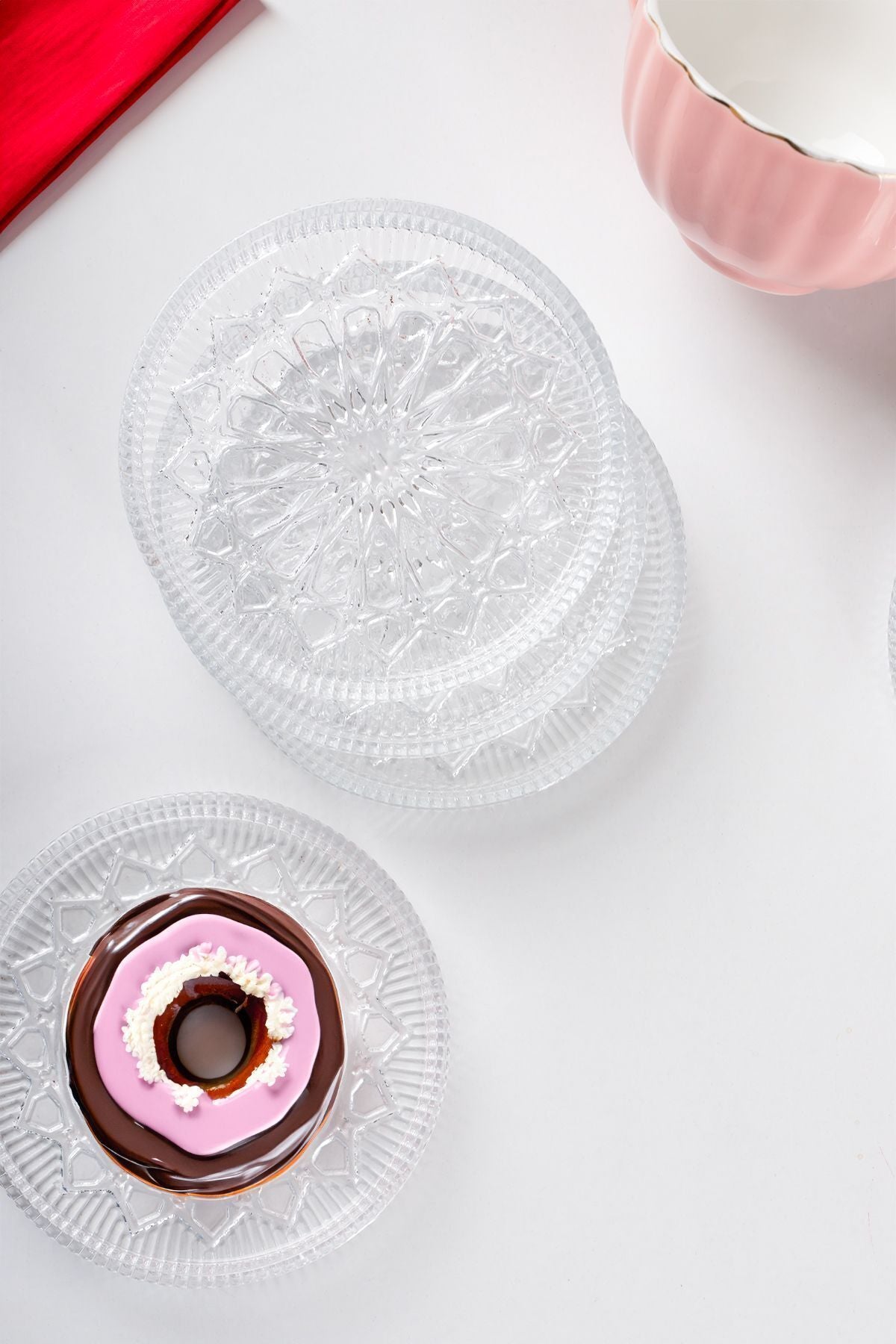 Porsima Dream Patterned Upright Plate - 6 Piece Glass Serving Plate for Cake, Cookie, Pastry - 12 cm 2