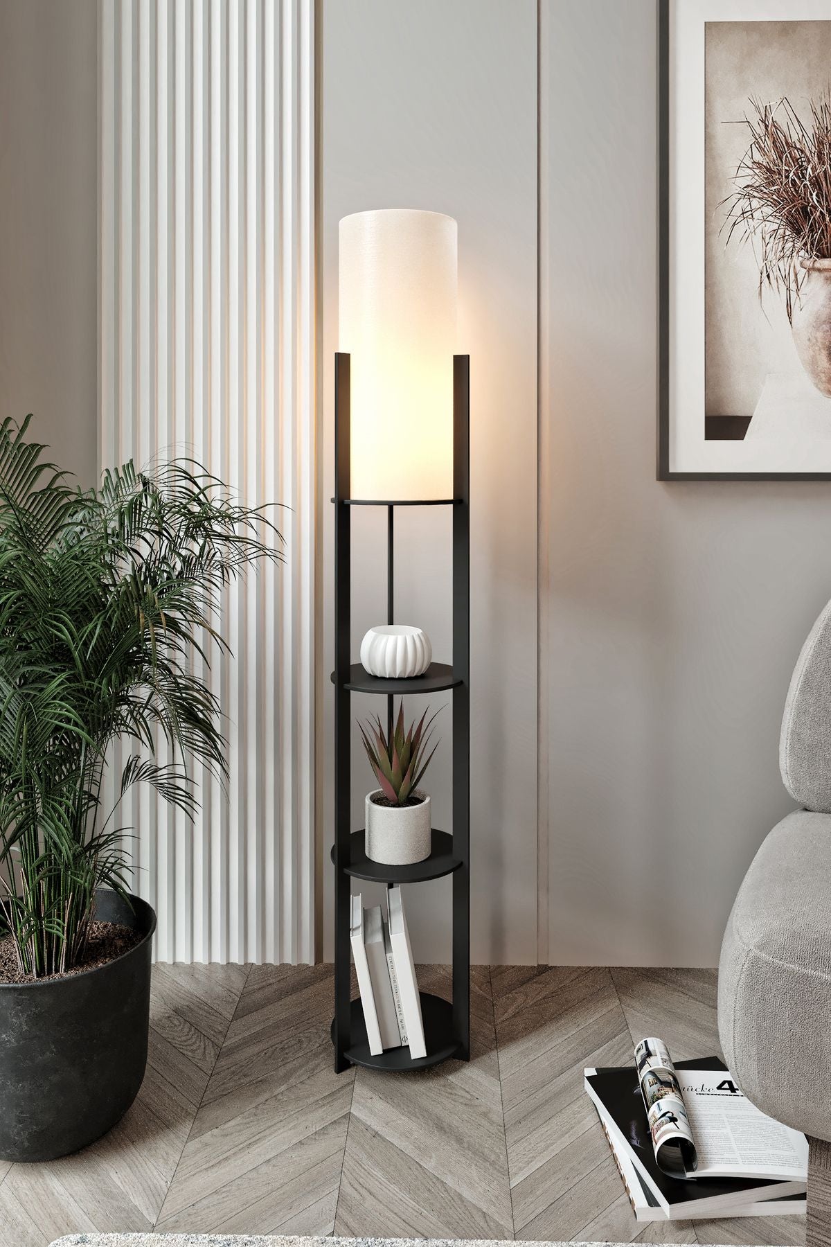 Messer Radiante Round Shelf Floor Lamp Black 1