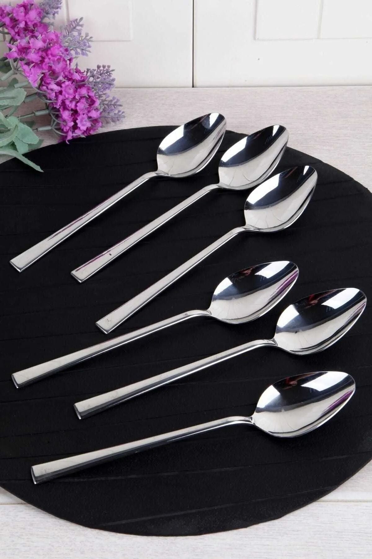 Yüsra Home 6 Pieces Luxury Dessert Spoons Flat Model (Stainless Steel) 1