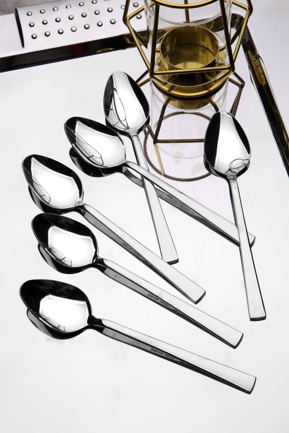 Yüsra Home 6 Pieces Luxury Dessert Spoons Flat Model (Stainless Steel) 2