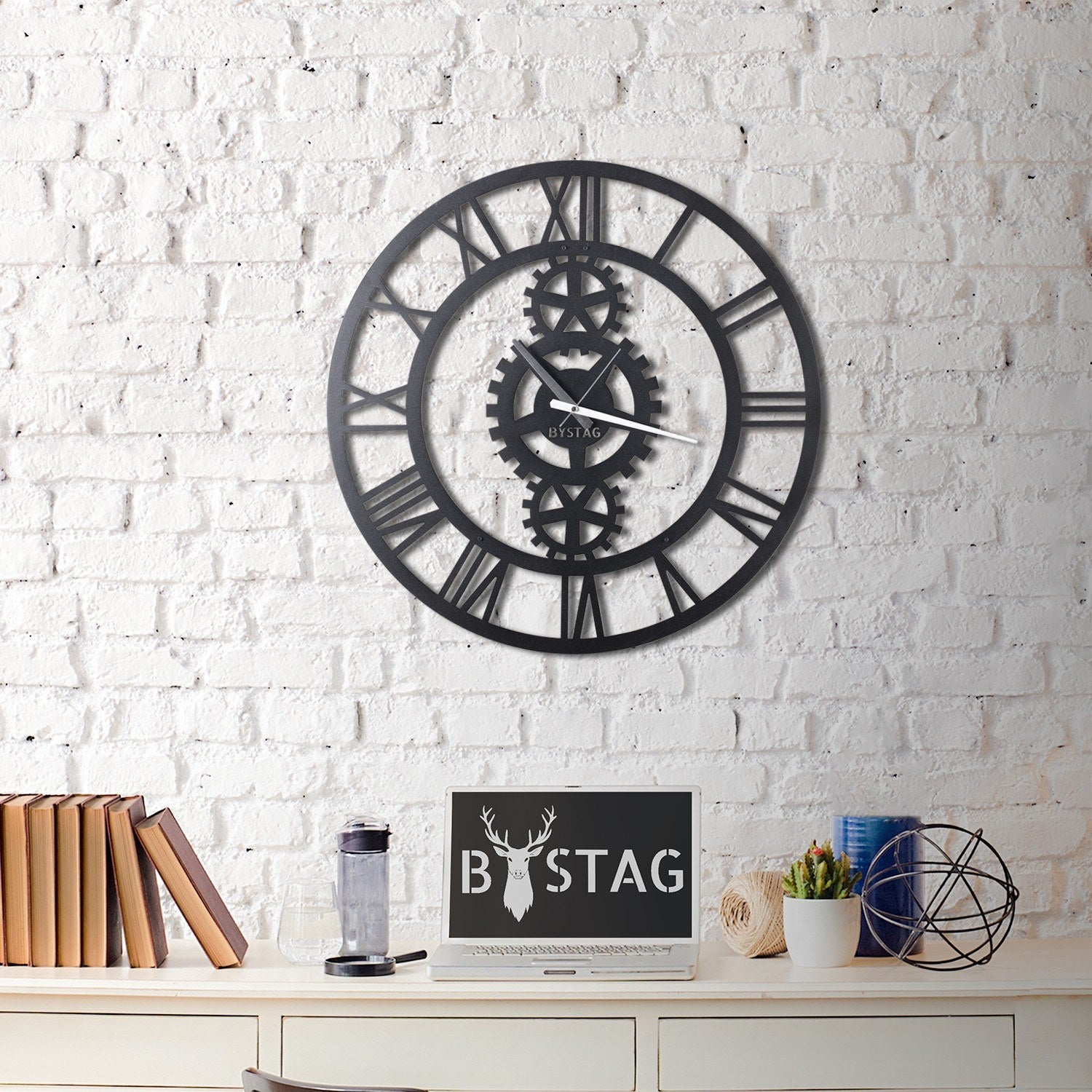 Decorative Metal Wall Clock Gear XL Black 805BSG1107 3