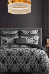 İQON Elastic Fitted Sheet Duvet Cover Set Double DAMASK Grey 1