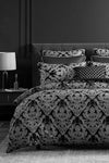 İQON Elastic Fitted Sheet Duvet Cover Set Double DAMASK Grey 3