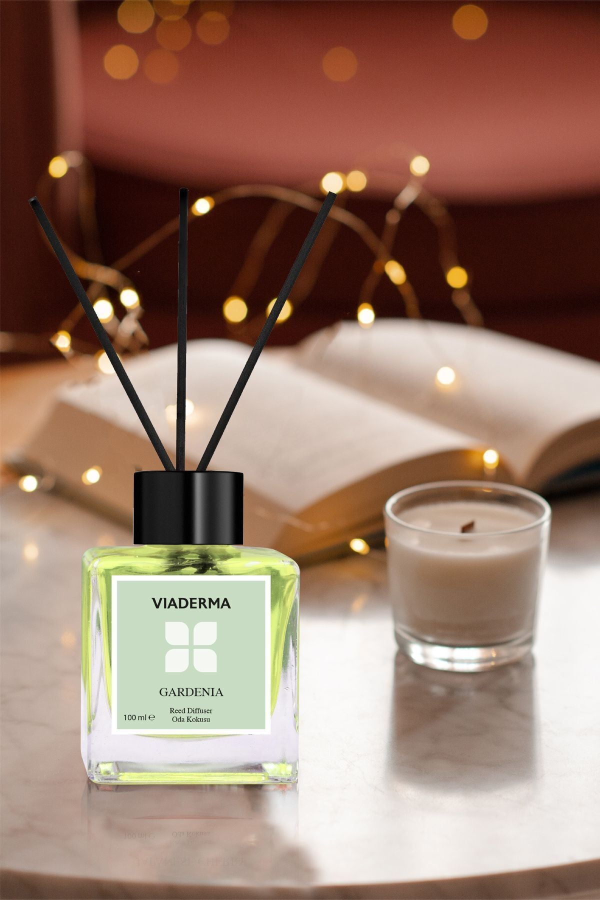 Viaderma Square Bottle Gardenia Essence Bamboo Stick Room Fragrance 100 ml 2