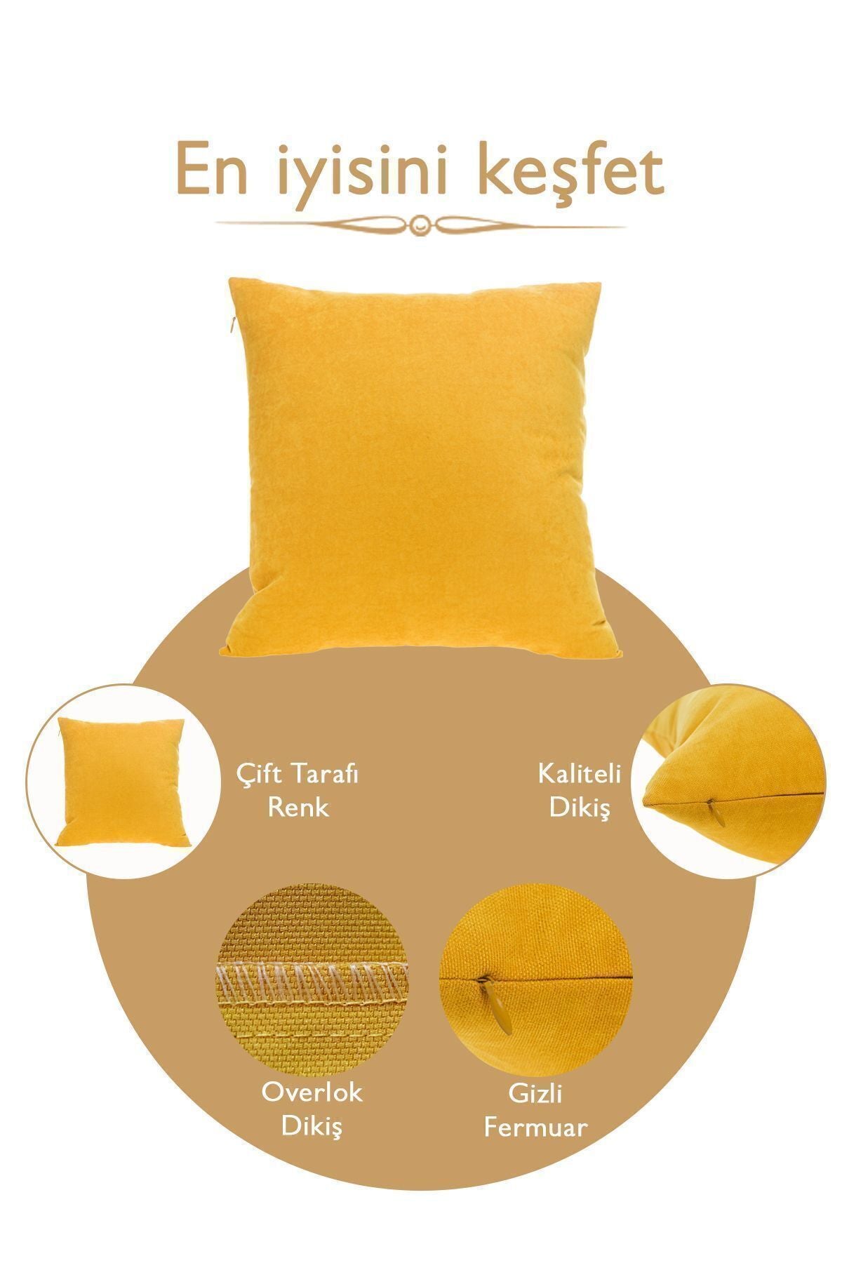 ÖZENEV Yellow Cushion Cover Decorative Plain Simple Panorama-344 Punchable Punch 7