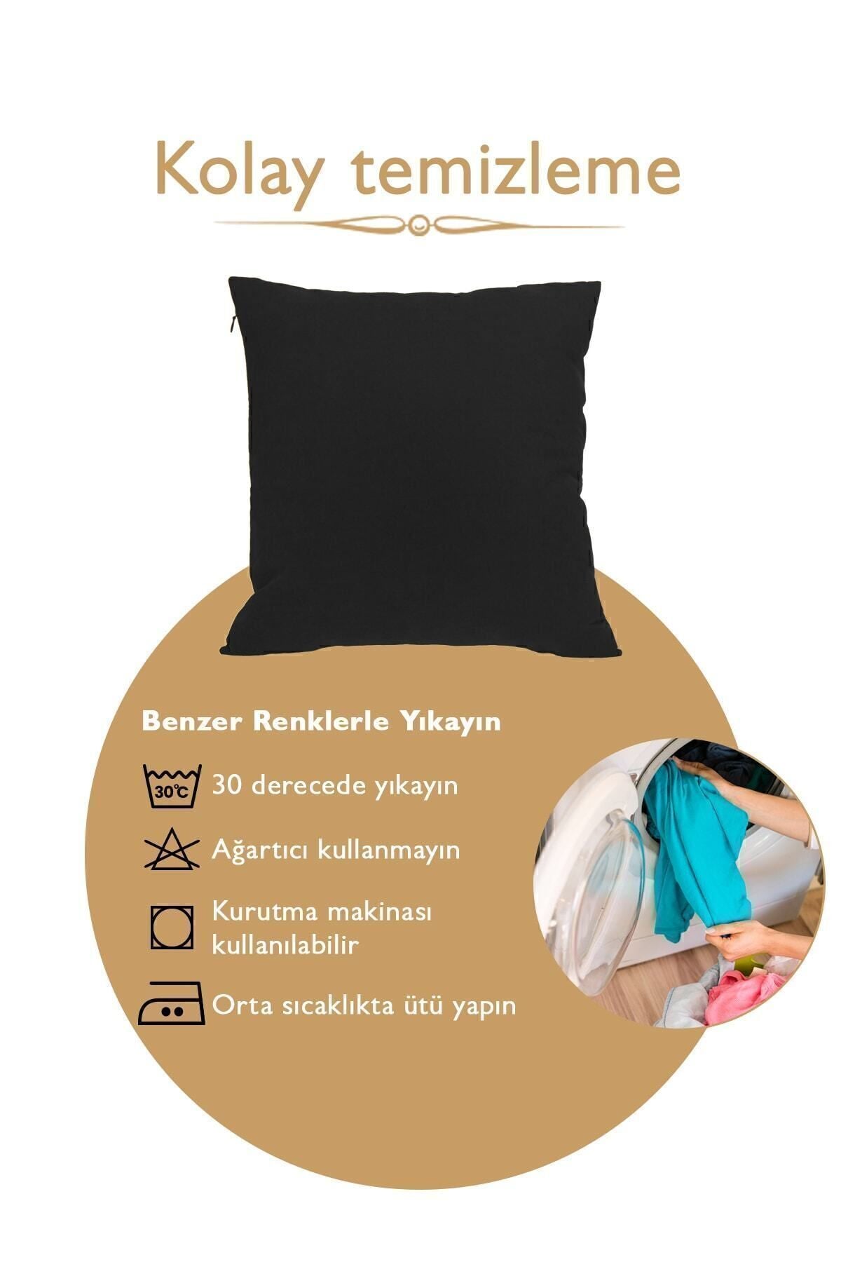 ÖZENEV Black Pillow Cover Decorative Plain Simple Panorama-194 Punchable Punch 7