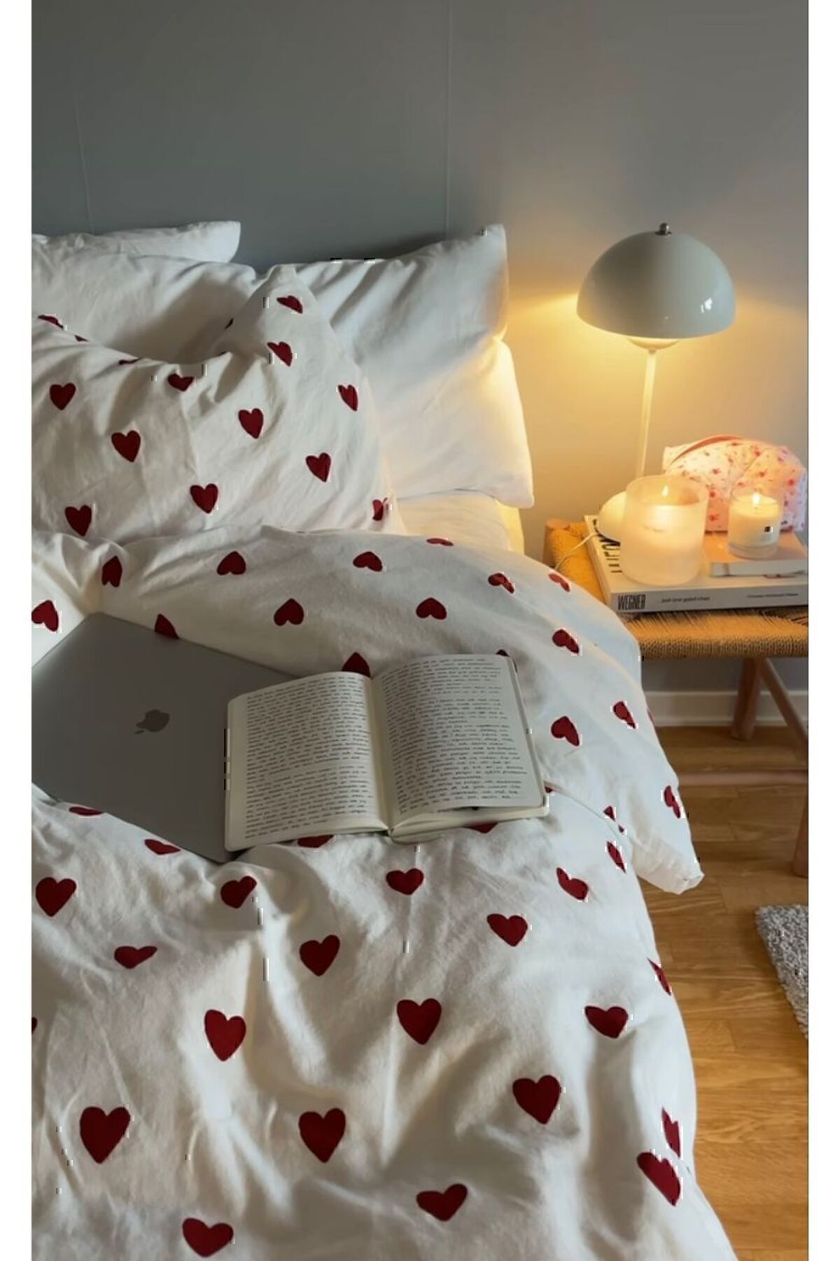 BESTİNA GOLD Double Red Hearted Cotton Duvet Cover Set (Without Sheet) 3