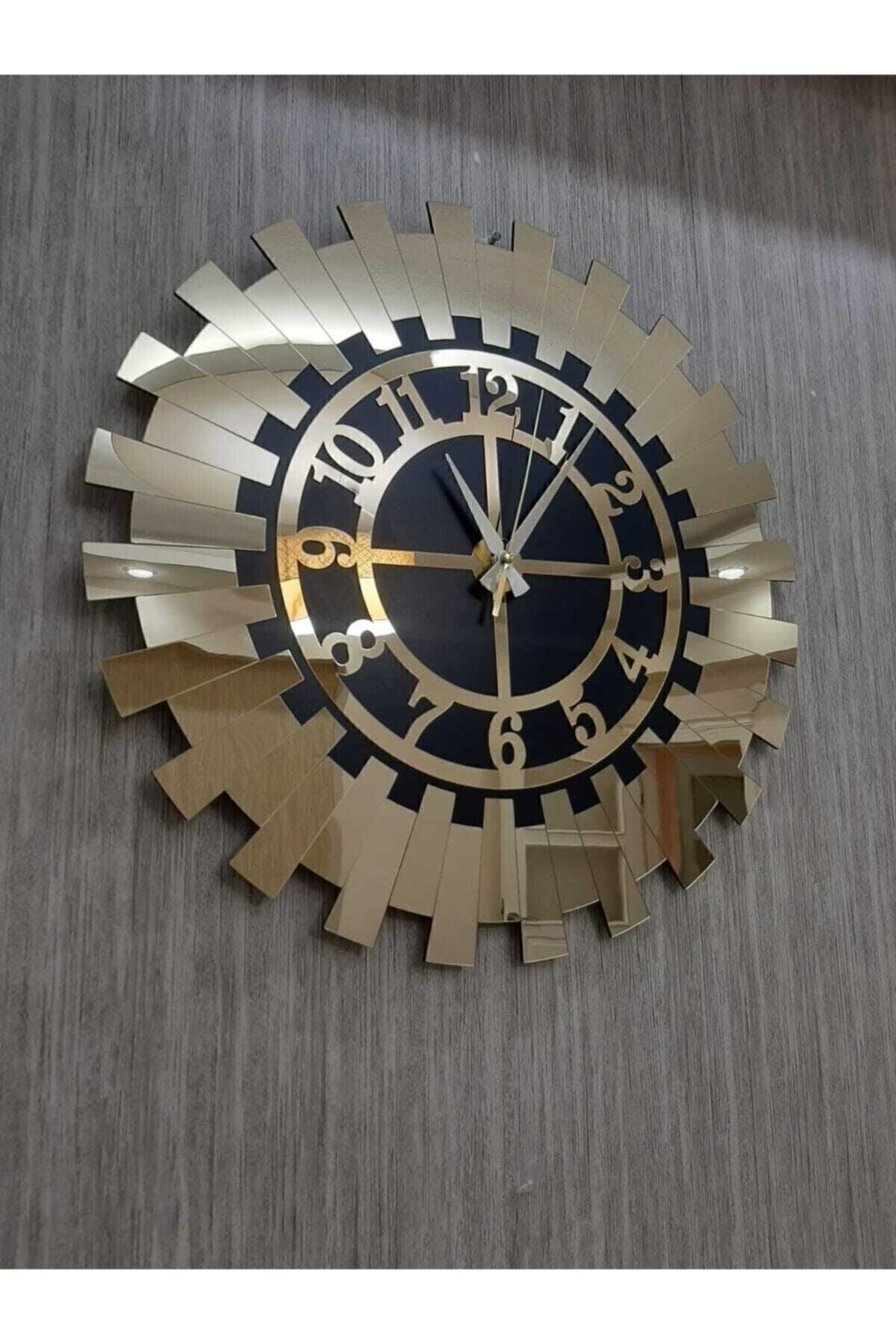 Tuba Decor Decorative Gold Luxury Sun Wall Clock Modern Mirrored Plexi with Turkish Numerals 50x50 6