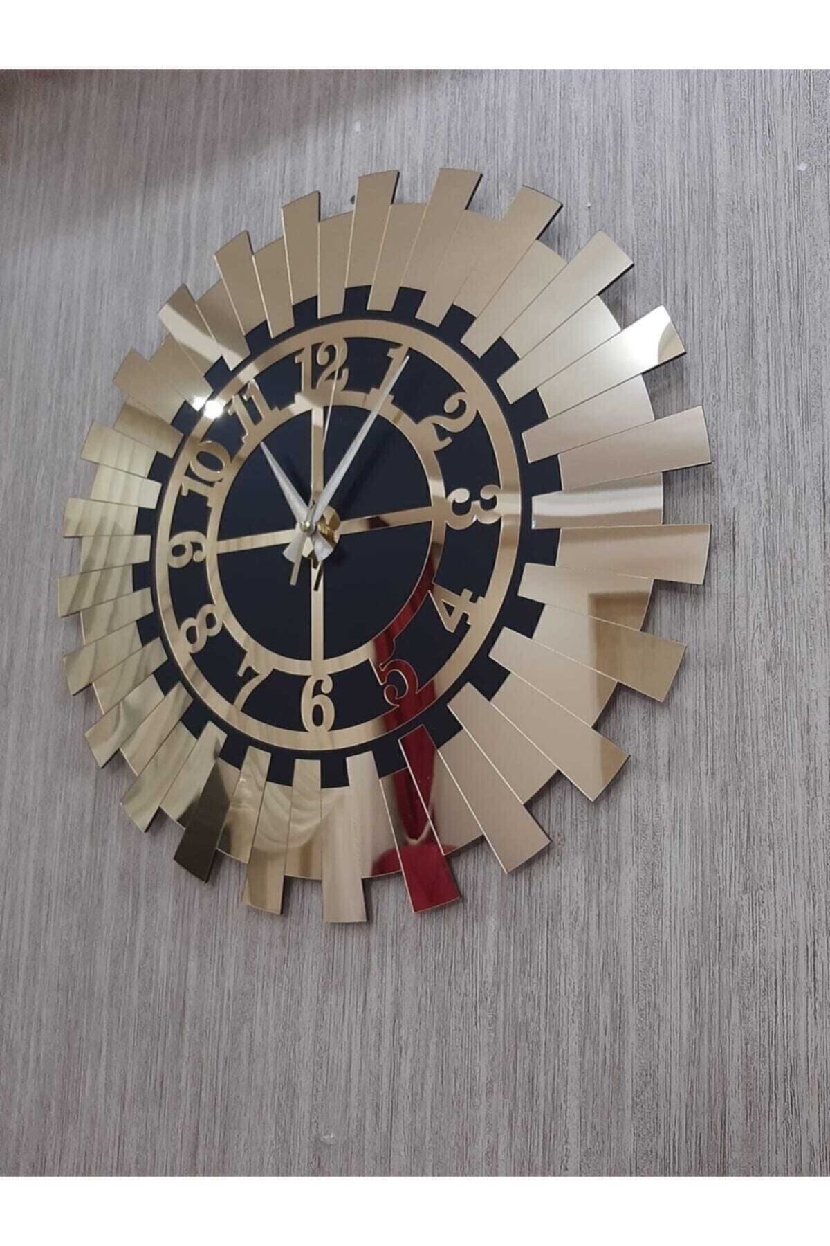 Genel Markalar Modern Gold Sun Wall Clock Decorative Mirrored Plexi Turkish Numerals 40x40 1