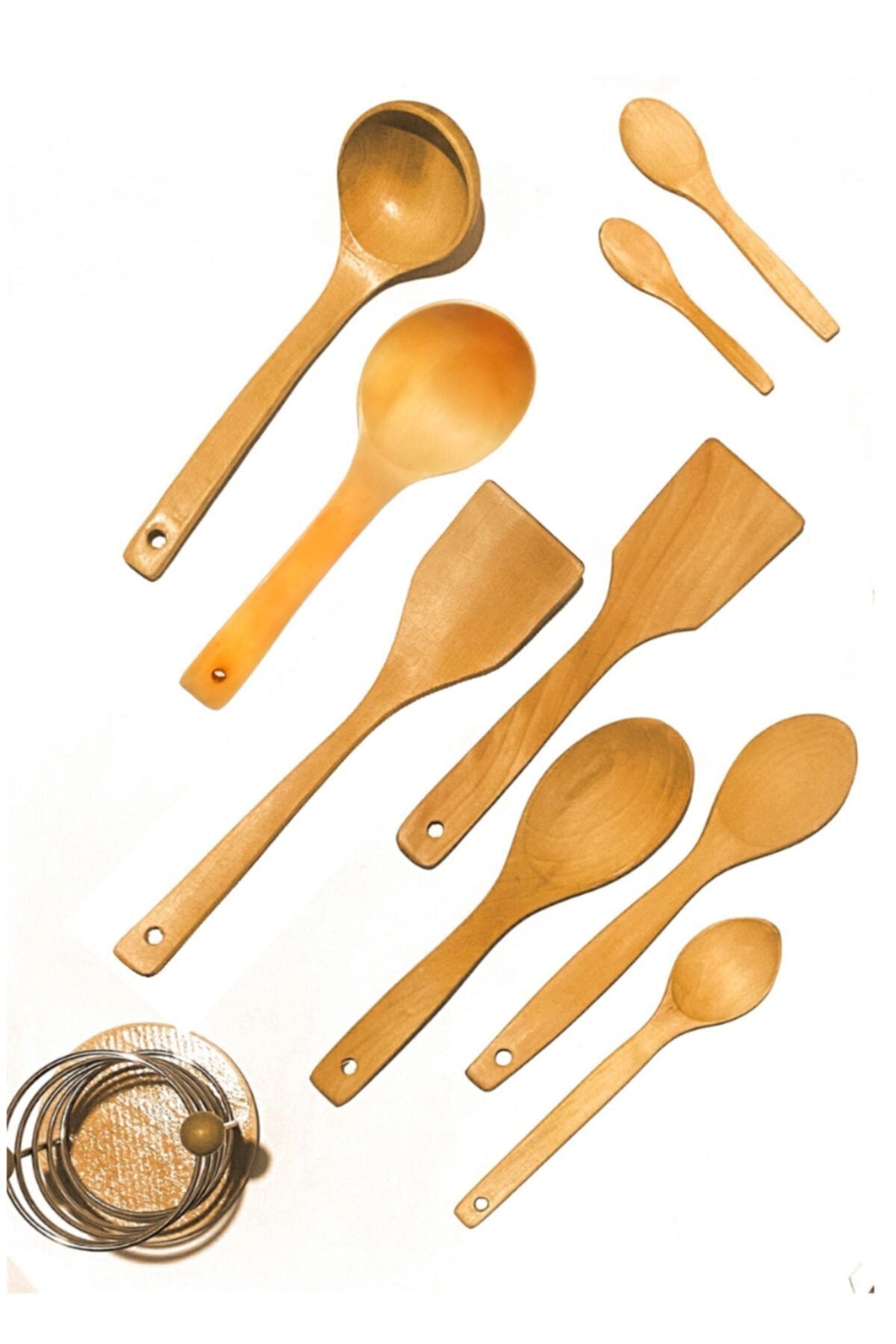 Kitchen Mania 10 Piece Bamboo Wooden Spoon Spatula Serving Ladle Set with Metal Stand 2