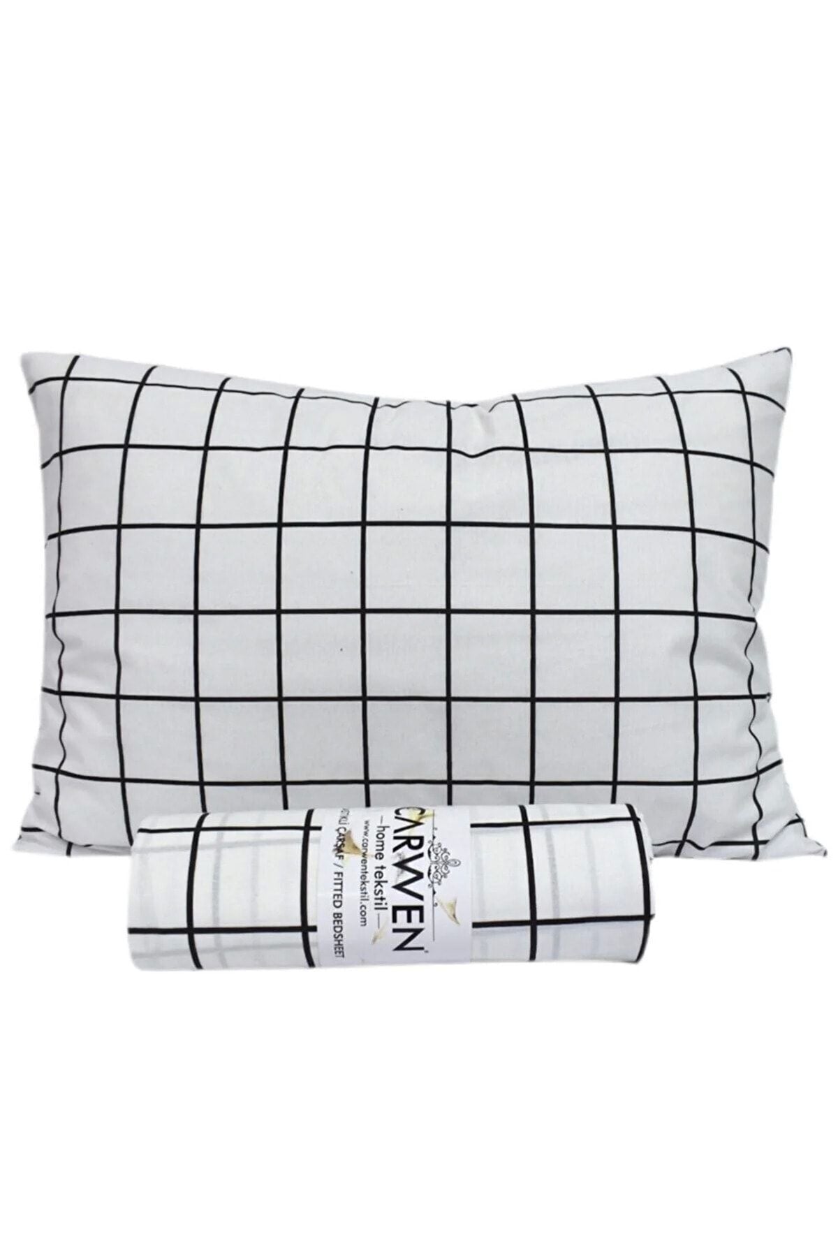 CARWEN TEKSTIL Ranfors Cotton Black and White Checkered King Size Fitted Sheet 180x200 2