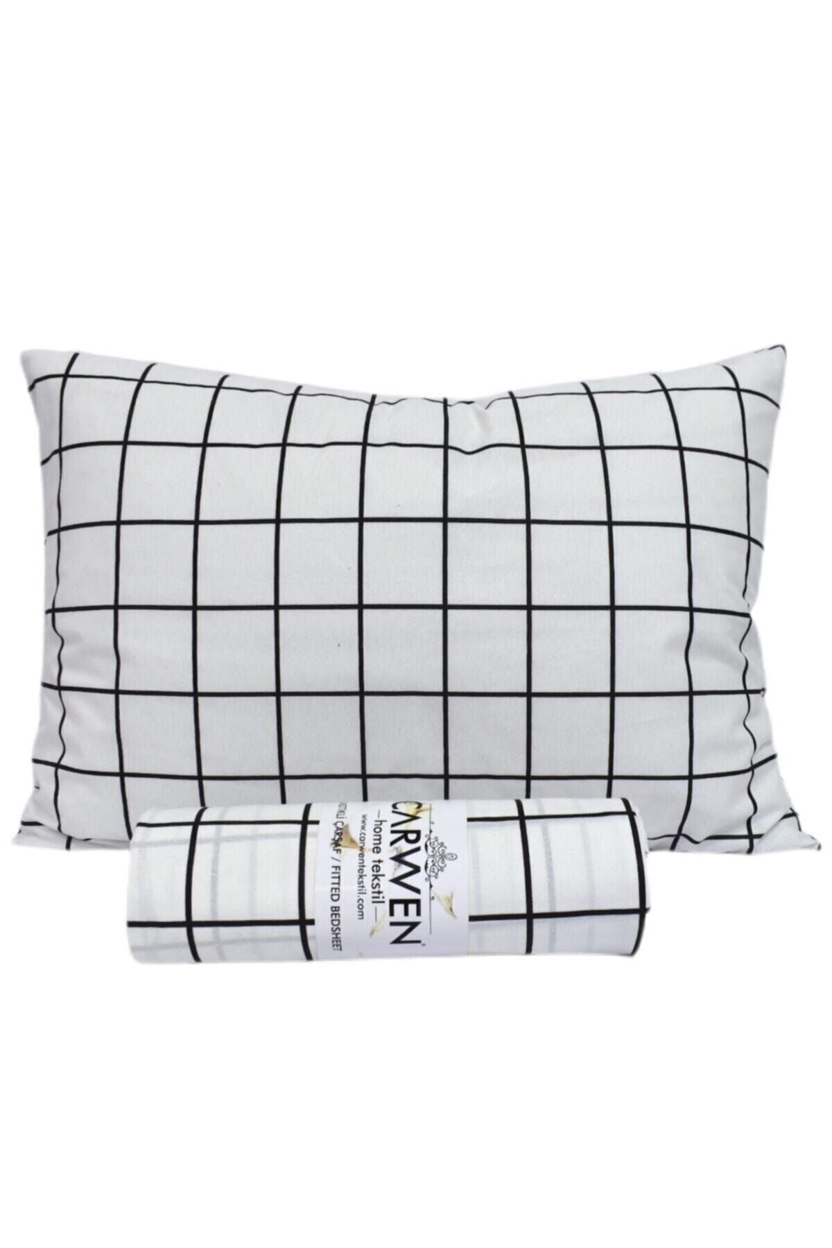 CARWEN TEKSTIL Ranfors Cotton Black and White Checkered King Size Fitted Sheet 180x200 4