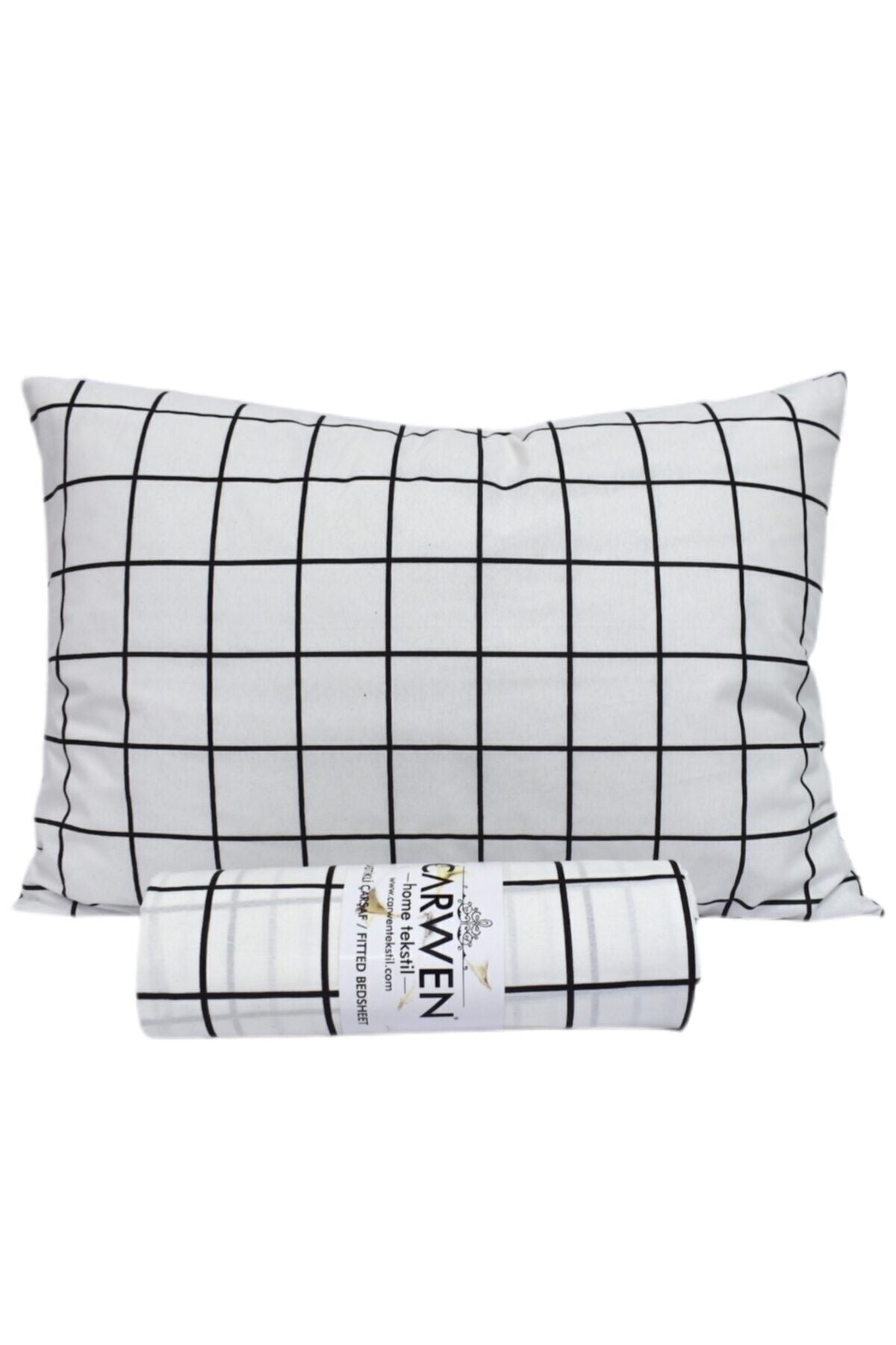 CARWEN TEKSTIL Ranfors Cotton Black and White Checkered King Size Fitted Sheet 180x200 5