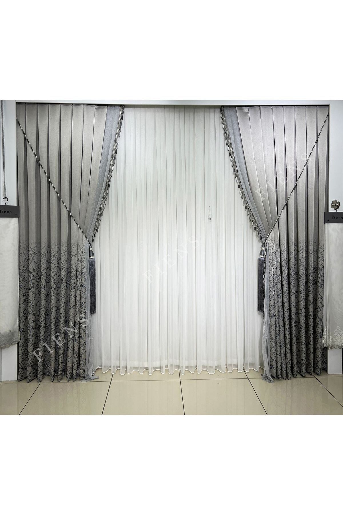 FİENS Taç Simli Bambu 1/3 Fold Dense Pleated Heavyweight Suitable For Every Room Plain Tulle Curtain No Iron 7