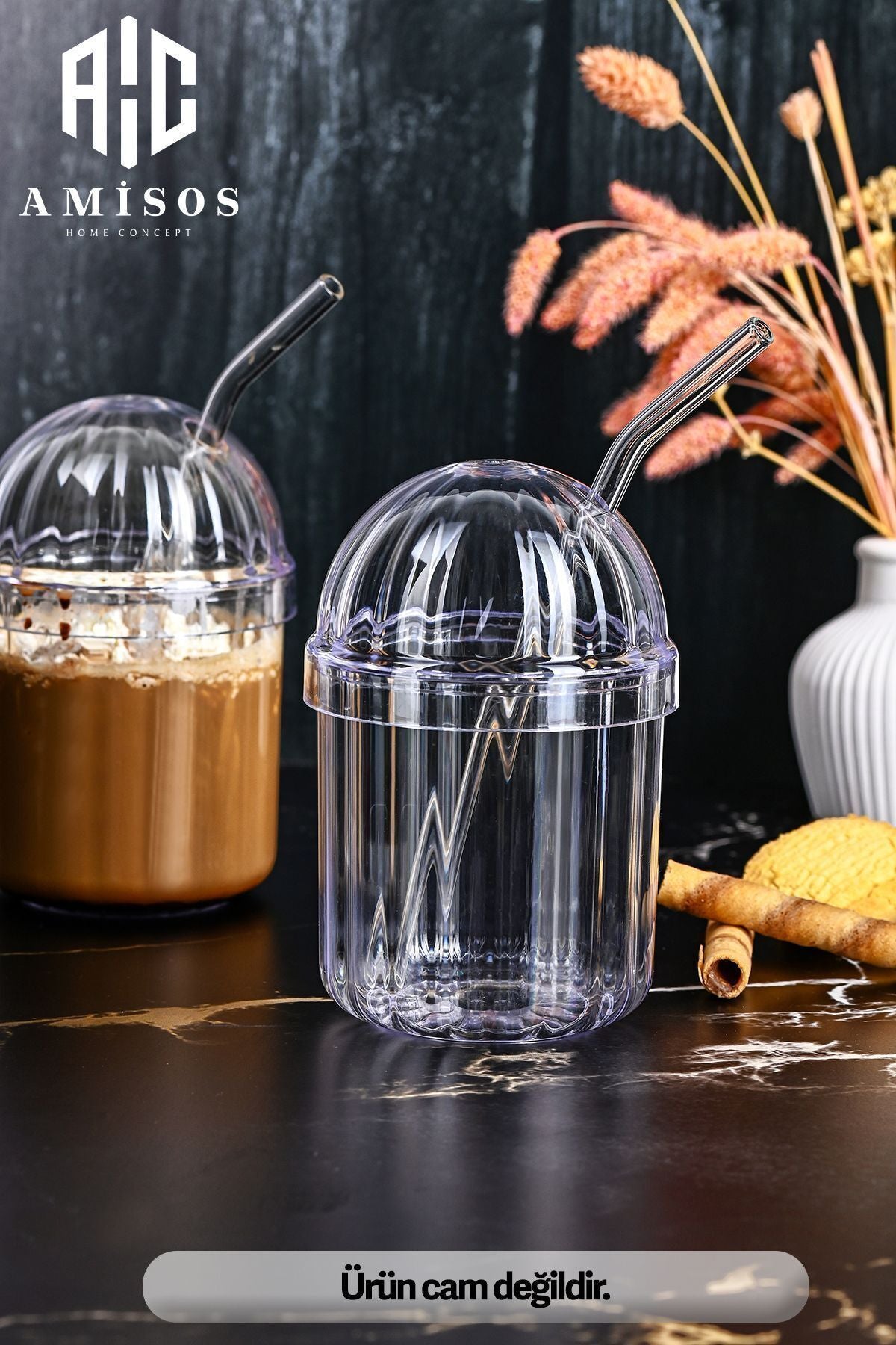 AC AMISOS MONICA 4-Piece Glass Straw Crystal Glass 400ML Cold Coffee Glass Lemonade Glass Beverage Glass 8