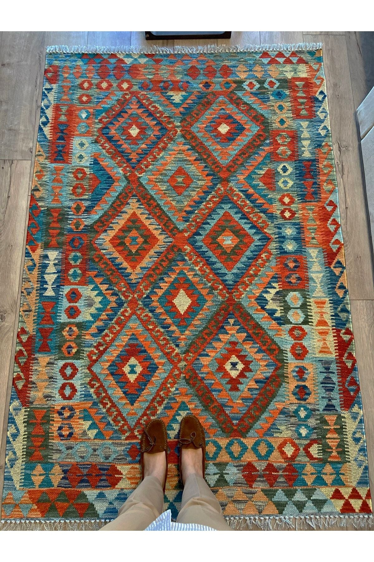 RUGSMODERN Cotton Pamuklu Çok Renkli Otantik Ve Etnik Desenli Kilim 505 5