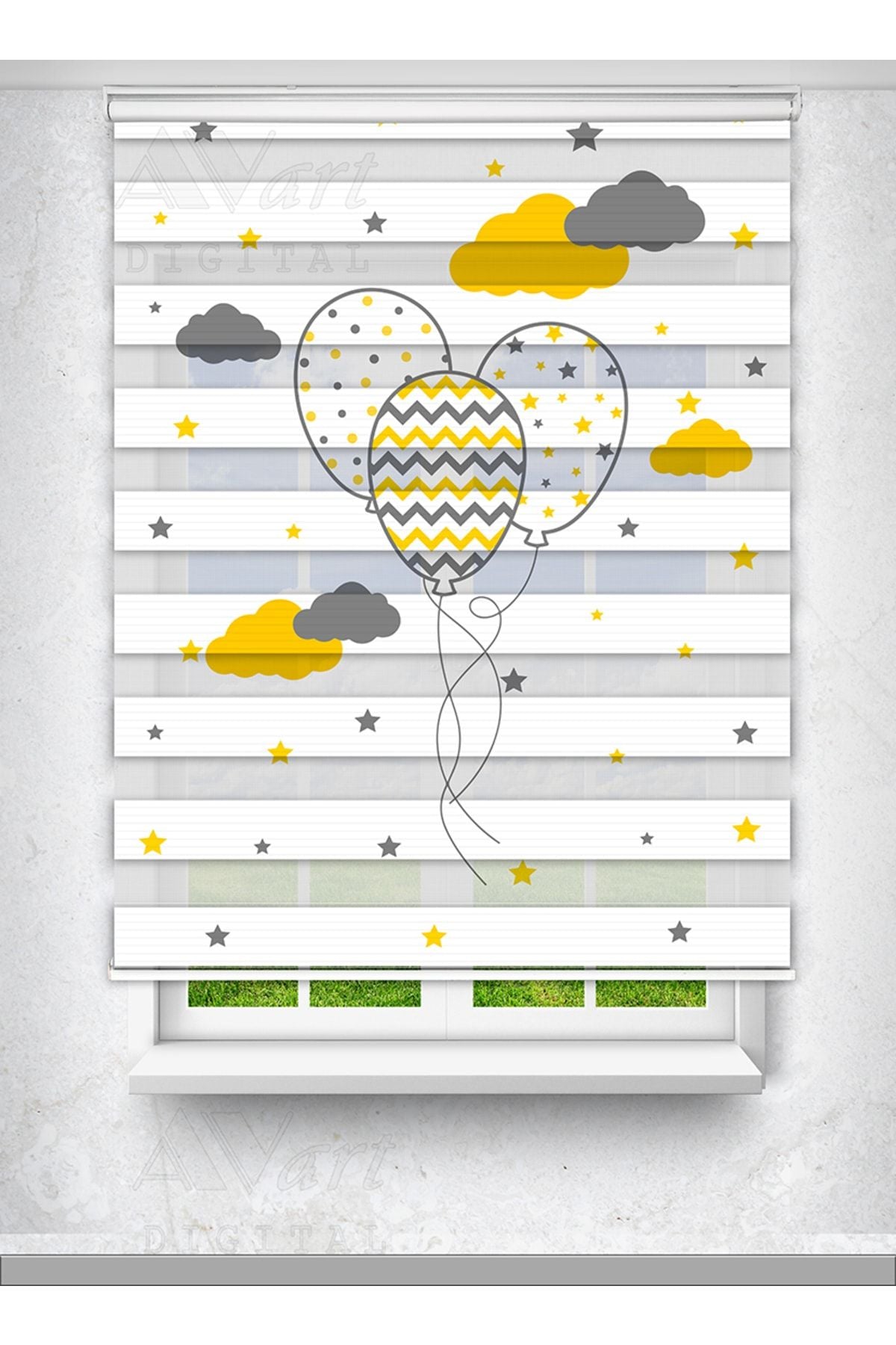 Avart Digital Flying Balloon And Cloud Printed Children's Room Curtain - Printed Zebra Curtain 1