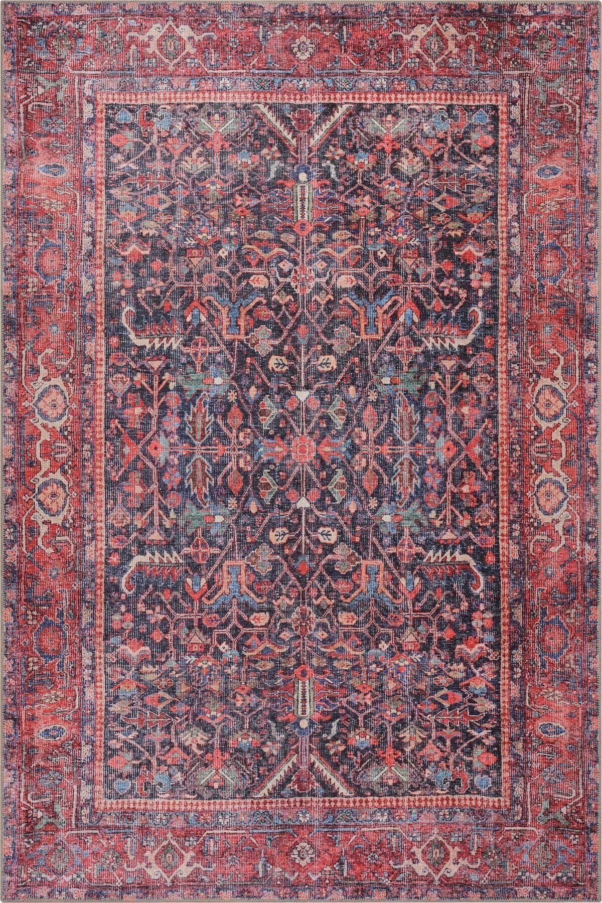 ARTLOOP Vintage Worn Pattern Carpet, Woven Base Decorative Chenille Red Carpet Blues Al 354 2