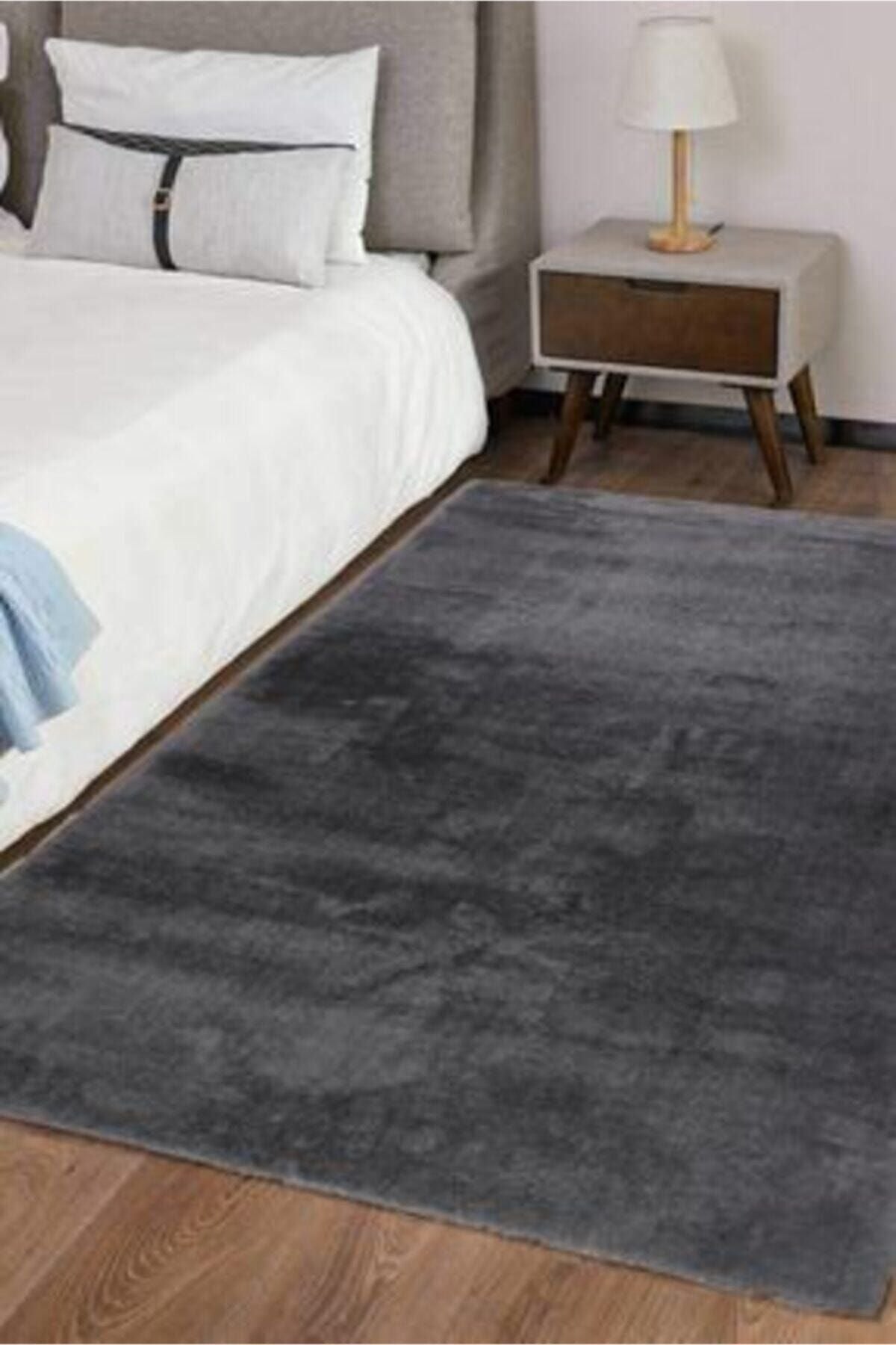 Sarar Non-Slip Base Special Cut Rabbit Fur Anthracite Plush Carpet Runner 5