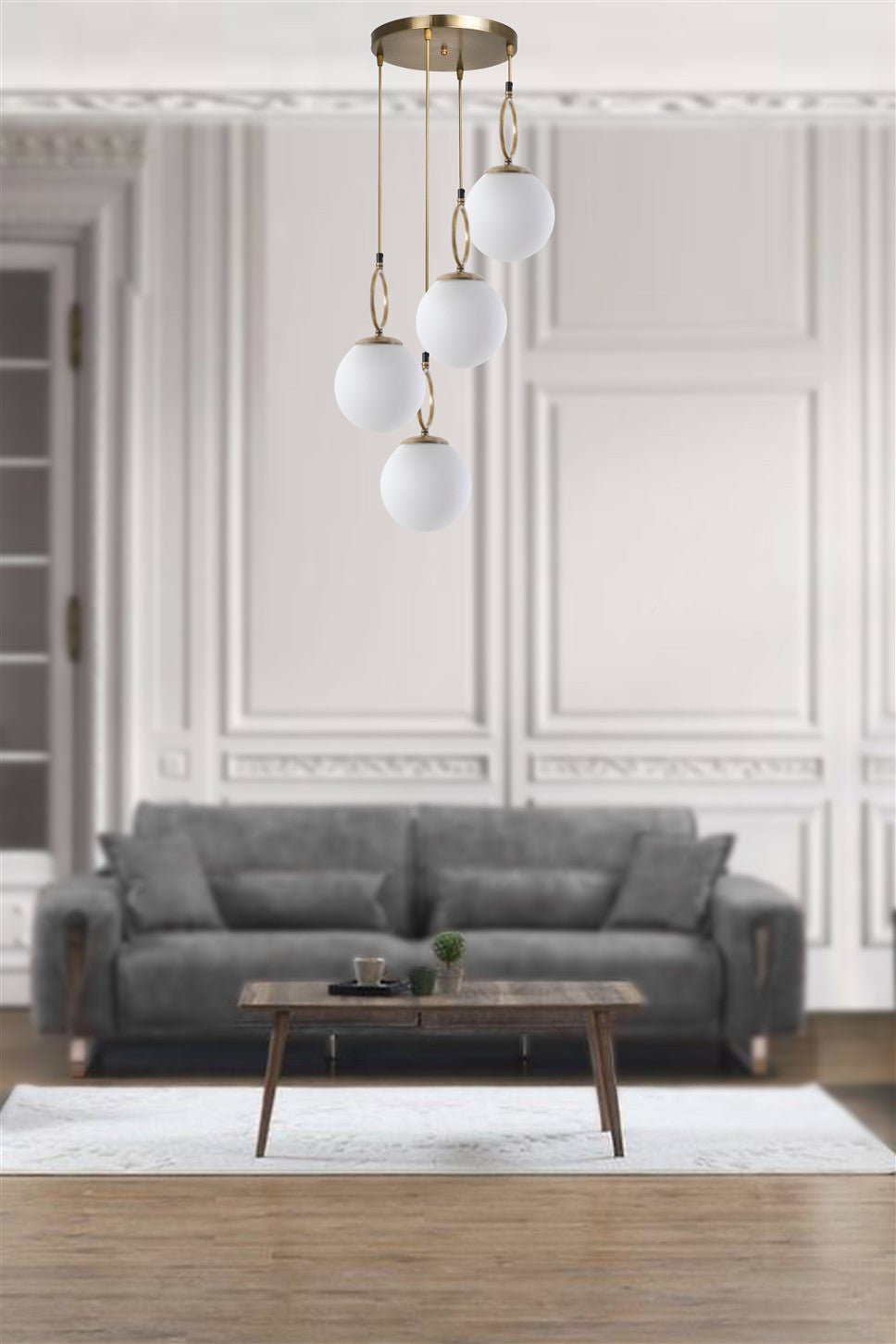 Chandelier Morino 4 Lü Tepsili Beyaz Camlı Eskitme Sarkıt White 846STL2827 1