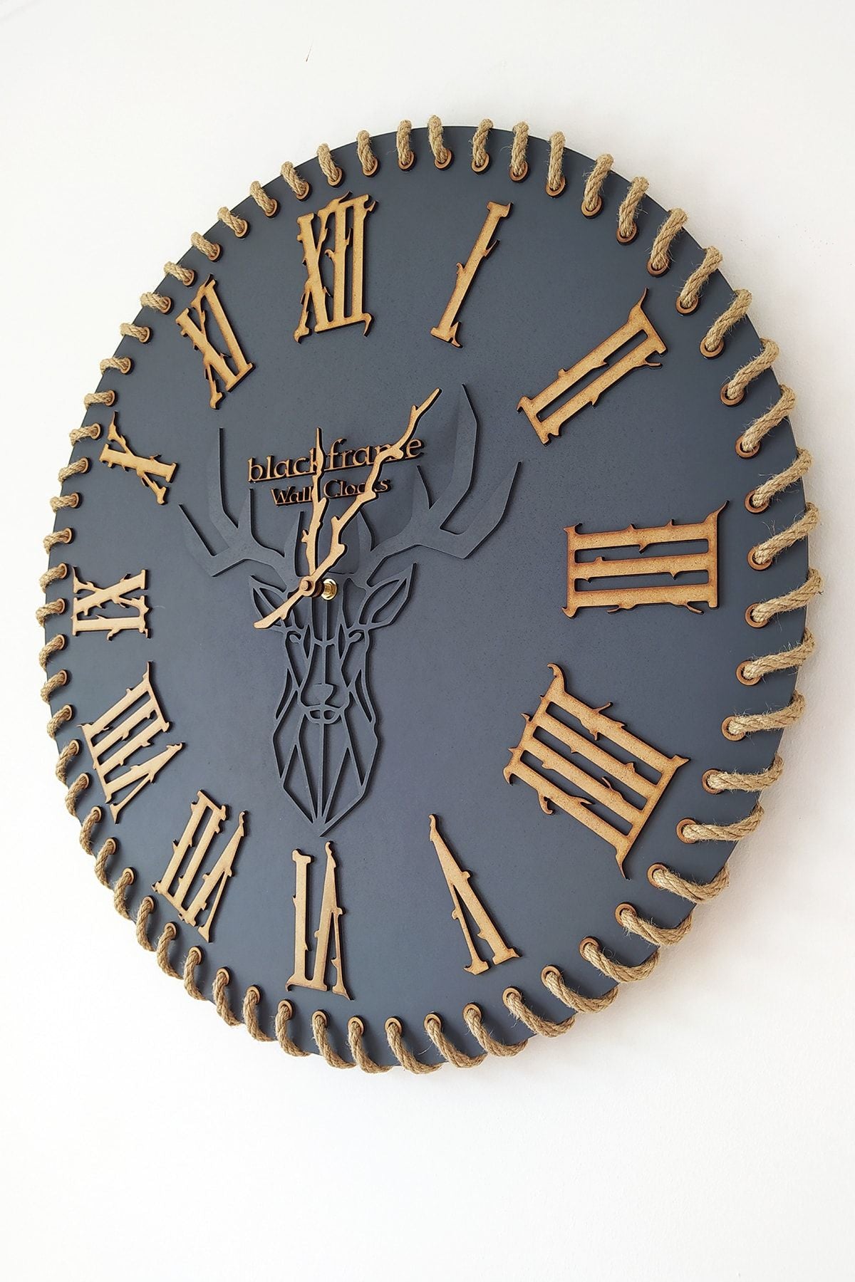 Blackframe Othantic Lines Wall Clock - Anthracite Gray - Deer Figure 60x60cm 1