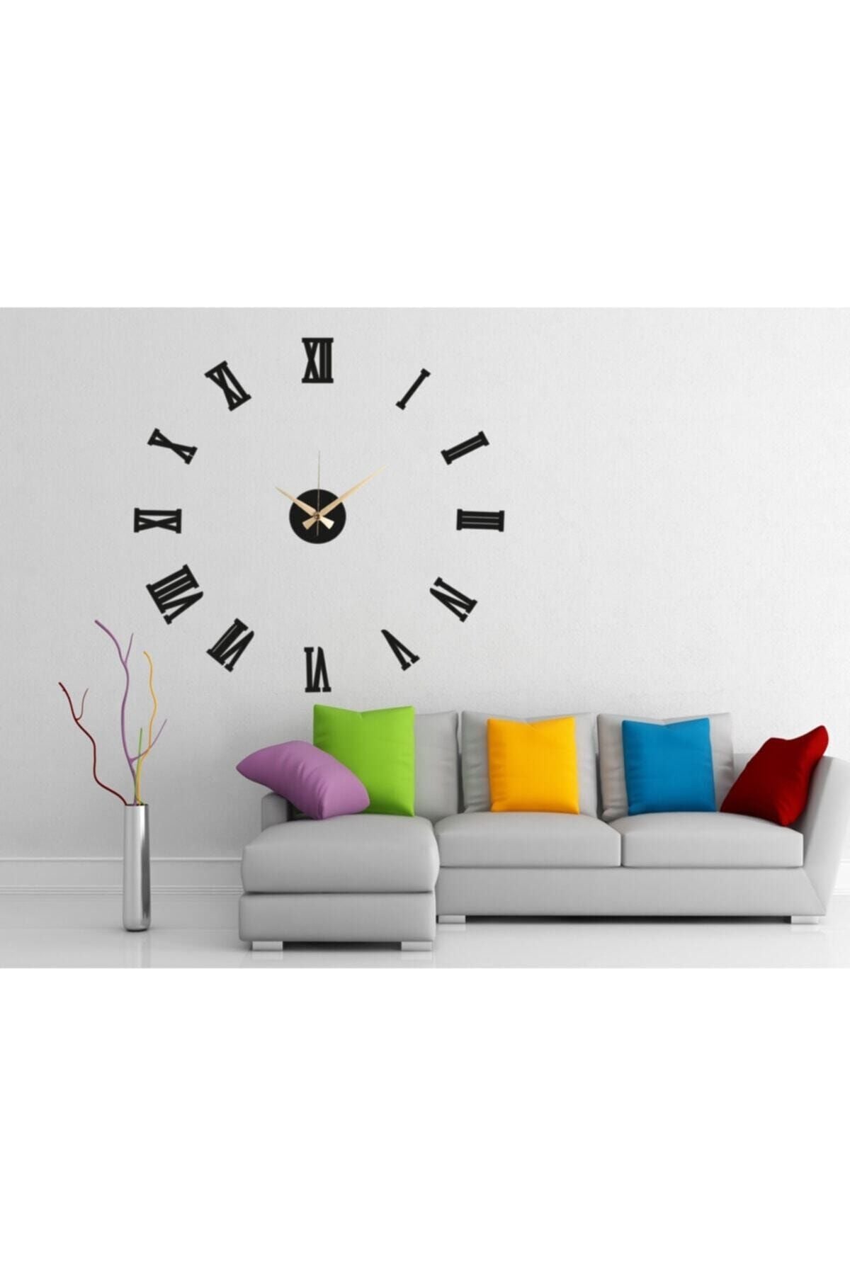 HYL 3D Black Roman Numerals Wall Clock (Black MDF) Number Height 10 cm 1