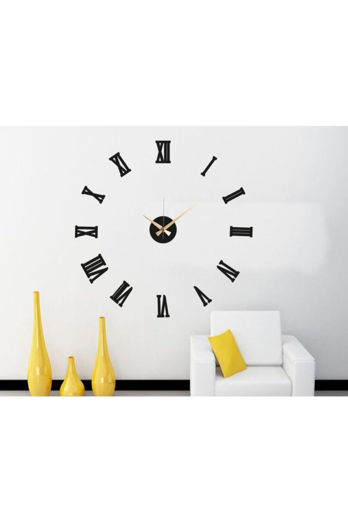 HYL 3D Black Roman Numerals Wall Clock (Black MDF) Number Height 10 cm 3