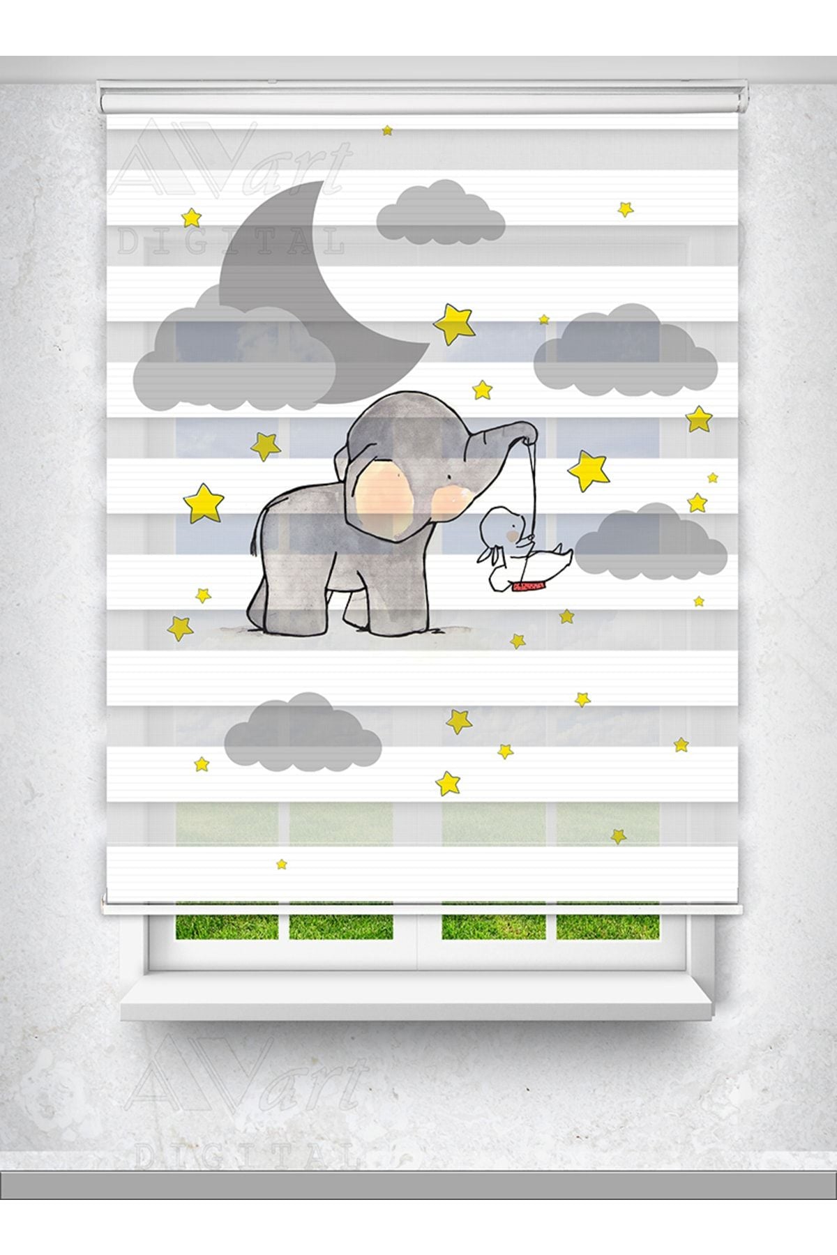 Avart Digital Cute Elephant And Rabbit Printed Curtain - Kids Room Curtain - Printed Zebra Curtain 1