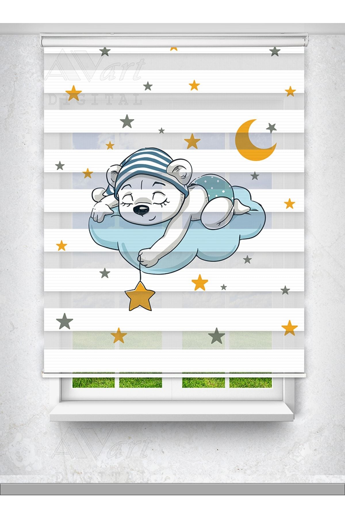 Avart Digital Cute Sleeping Bear Printed Zebra Curtain - Children's Room Curtain - Printed Zebra Curtain 1