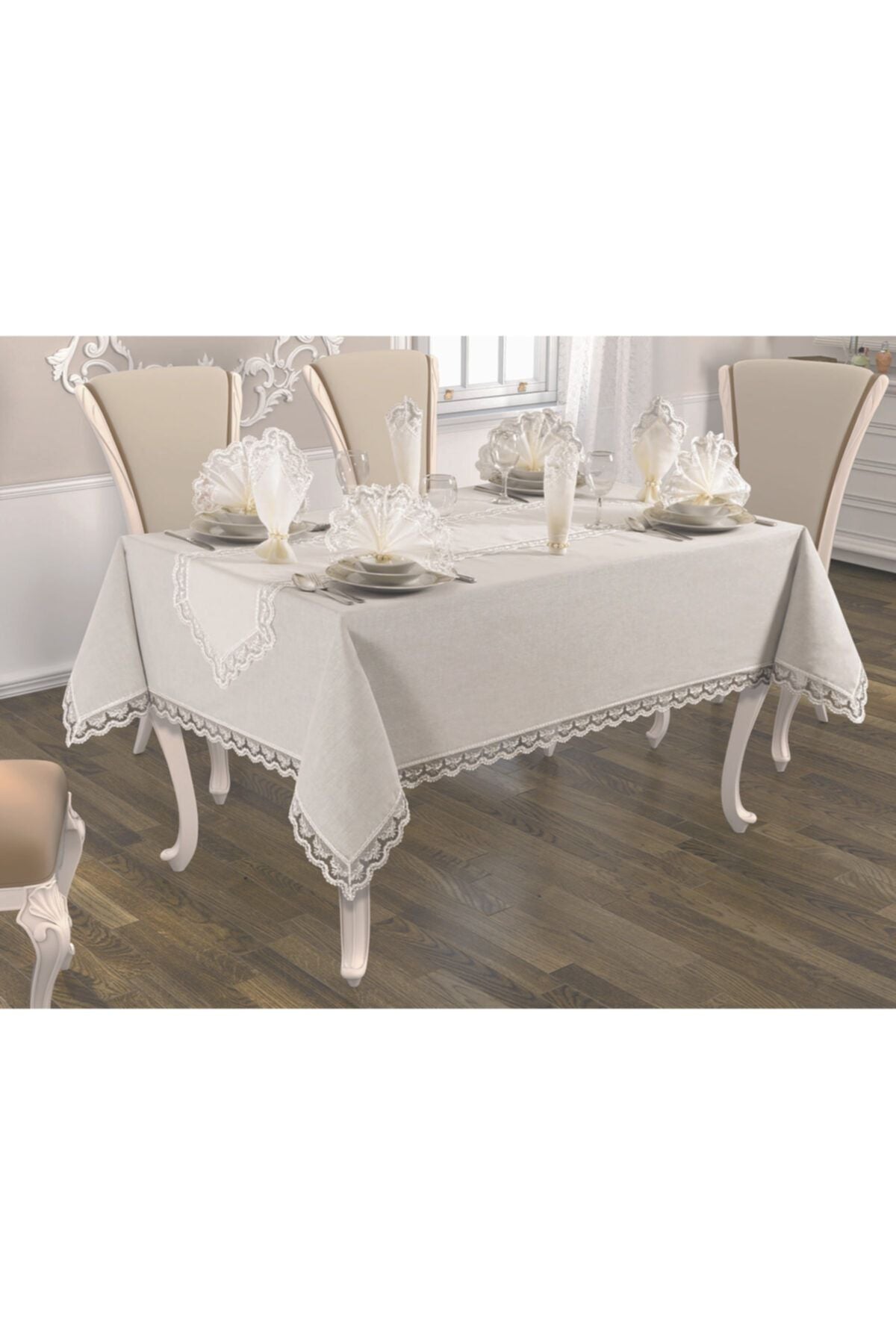 Cardea Shantung Fabric Tablecloth Set for 12 People 26 Pieces 6