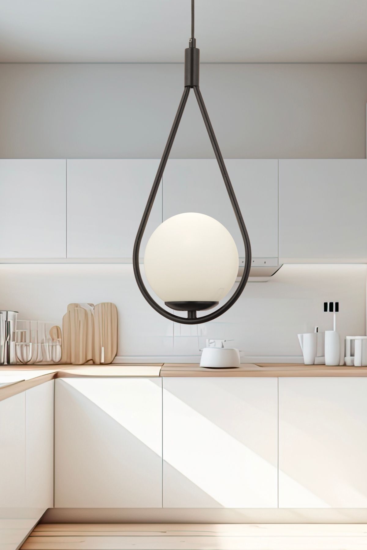 Apliqa Mirza Single Black Pendant with White Glass Modern Pendant for Kitchen and Living Room 1