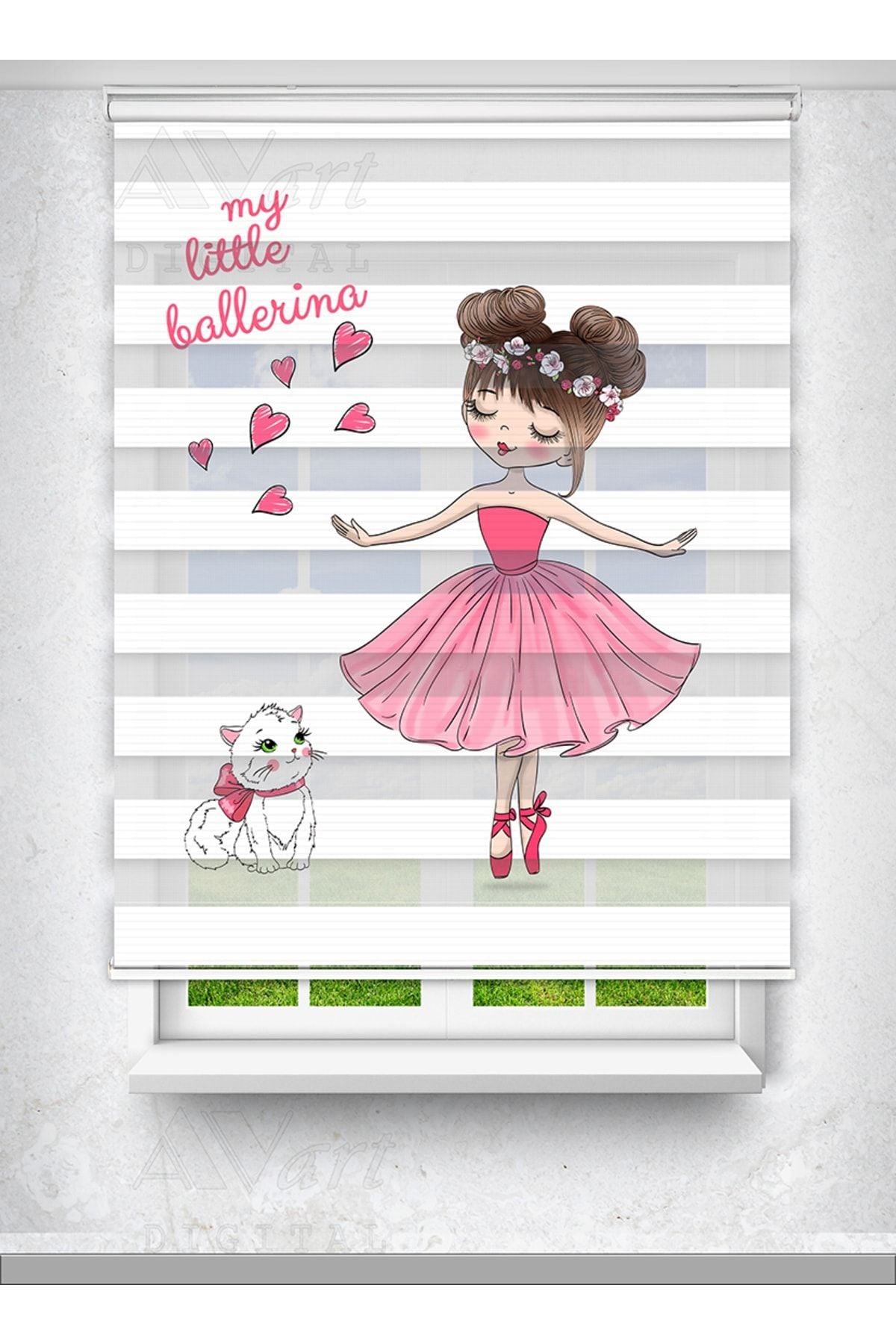 Avart Digital Cute Kitten And Ballerina Printed Curtain - Children's Room Curtain - Printed Zebra Curtain 1