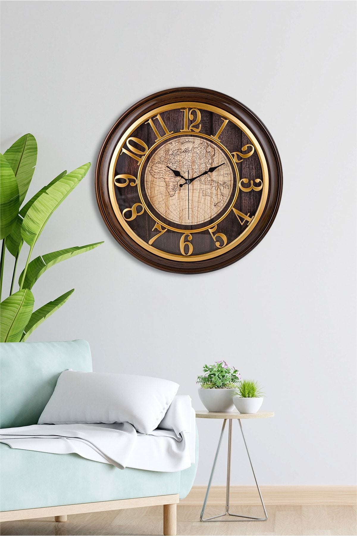 EMORES 46 Cm Wooden-Look 3D Embossed Silent Mechanism Decorative Wall Clock 2