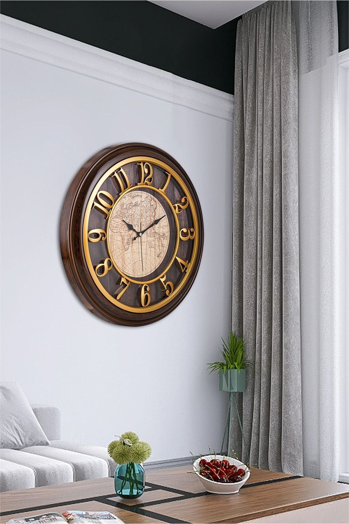 EMORES 46 Cm Wooden-Look 3D Embossed Silent Mechanism Decorative Wall Clock 3