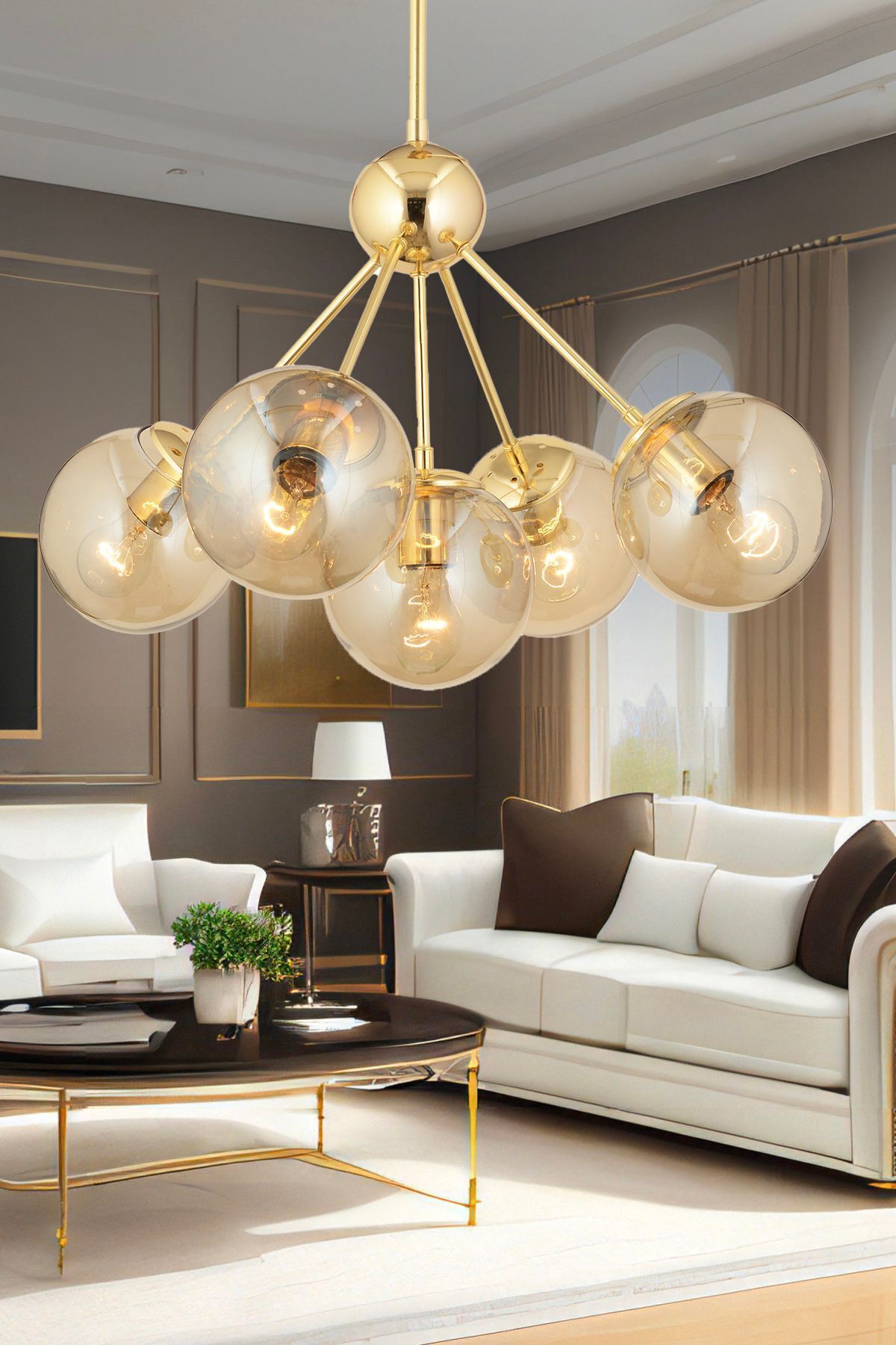 Apliqa Meyo 5Li Gold Honey Glass Modern Youth Room Bedroom Living Room Chandelier 1