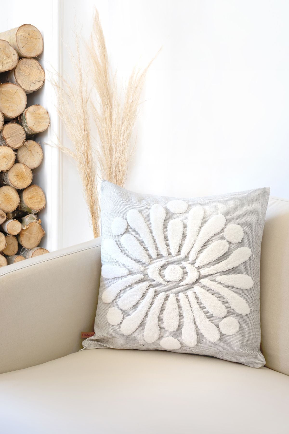 HAMUR Boho Special Design Punch Pattern Decorative Pillow Cover Boho Gray 1