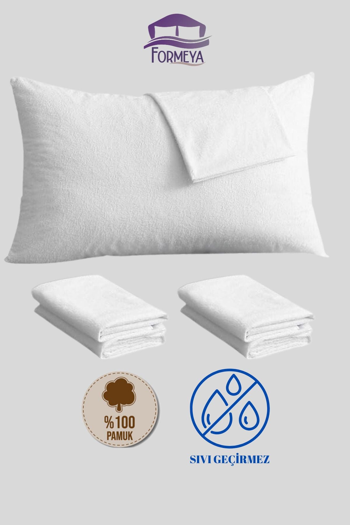 Formeya Pamukkale Alez Waterproof Pillow Protector 2' Li %100 Cotton 50x70 1