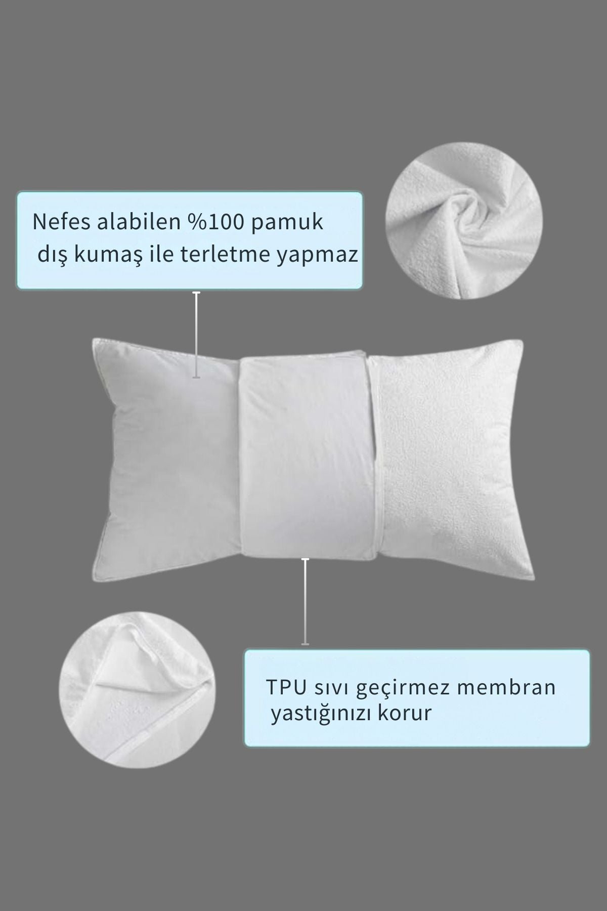 Formeya Pamukkale Alez Waterproof Pillow Protector 2' Li %100 Cotton 50x70 2