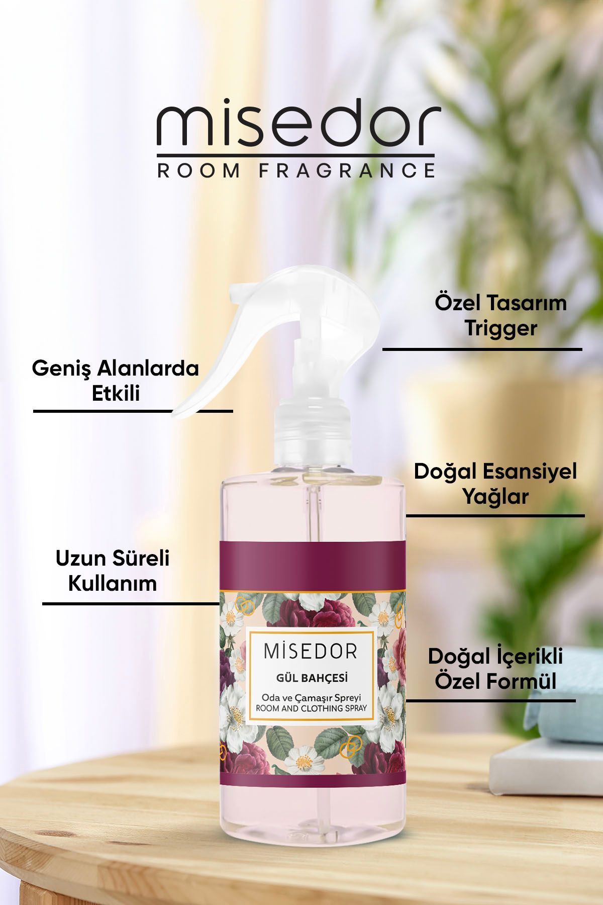 Misedor Rose Garden Room Scent And Laundry Perfume 330 ml 5