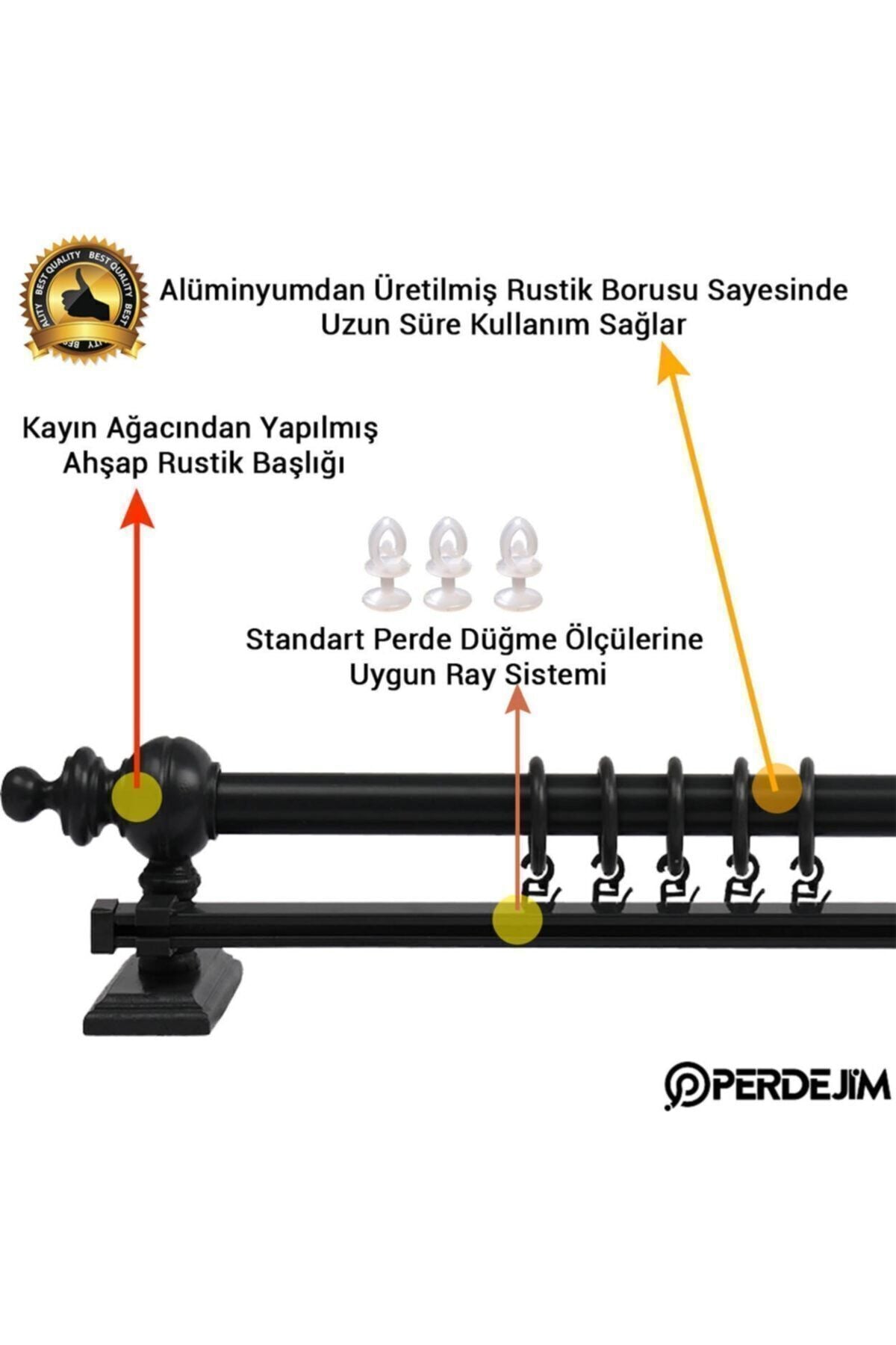 Perdejim Antrasit Raysız Ahşap Rustik Perde Askısı 100 Cm - Rustik Borusu 3