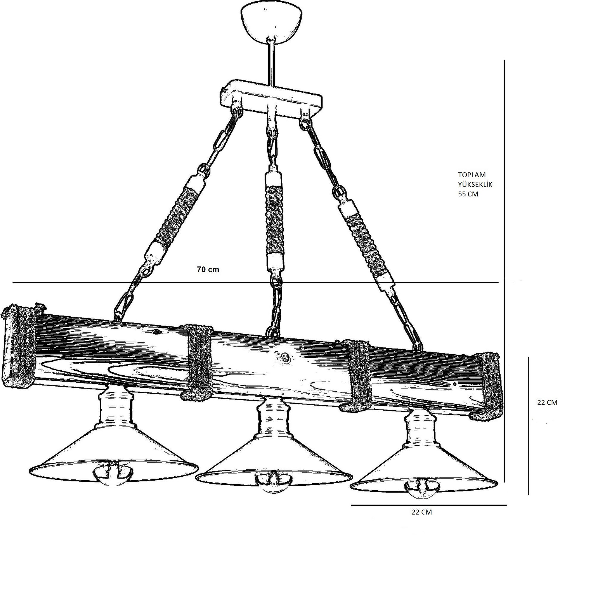 Chandelier Kütük 3Lü Yanık Avize Walnut
Black 890BCN1120 4