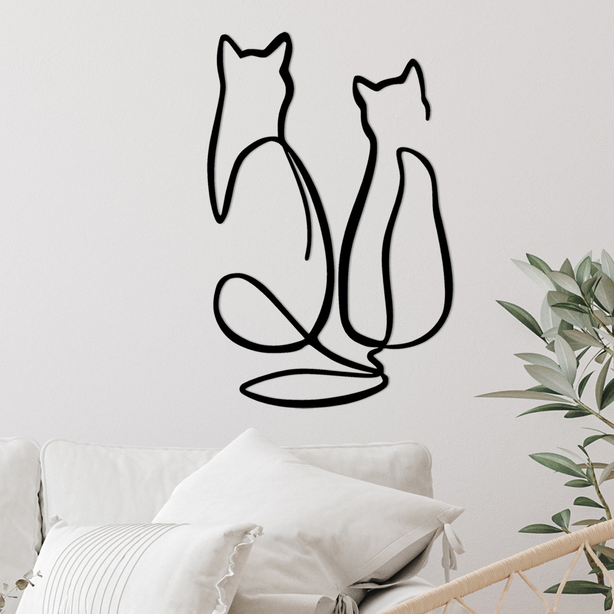 Decorative Metal Wall Accessory Couple Cat Love Black 891TNL1980 3