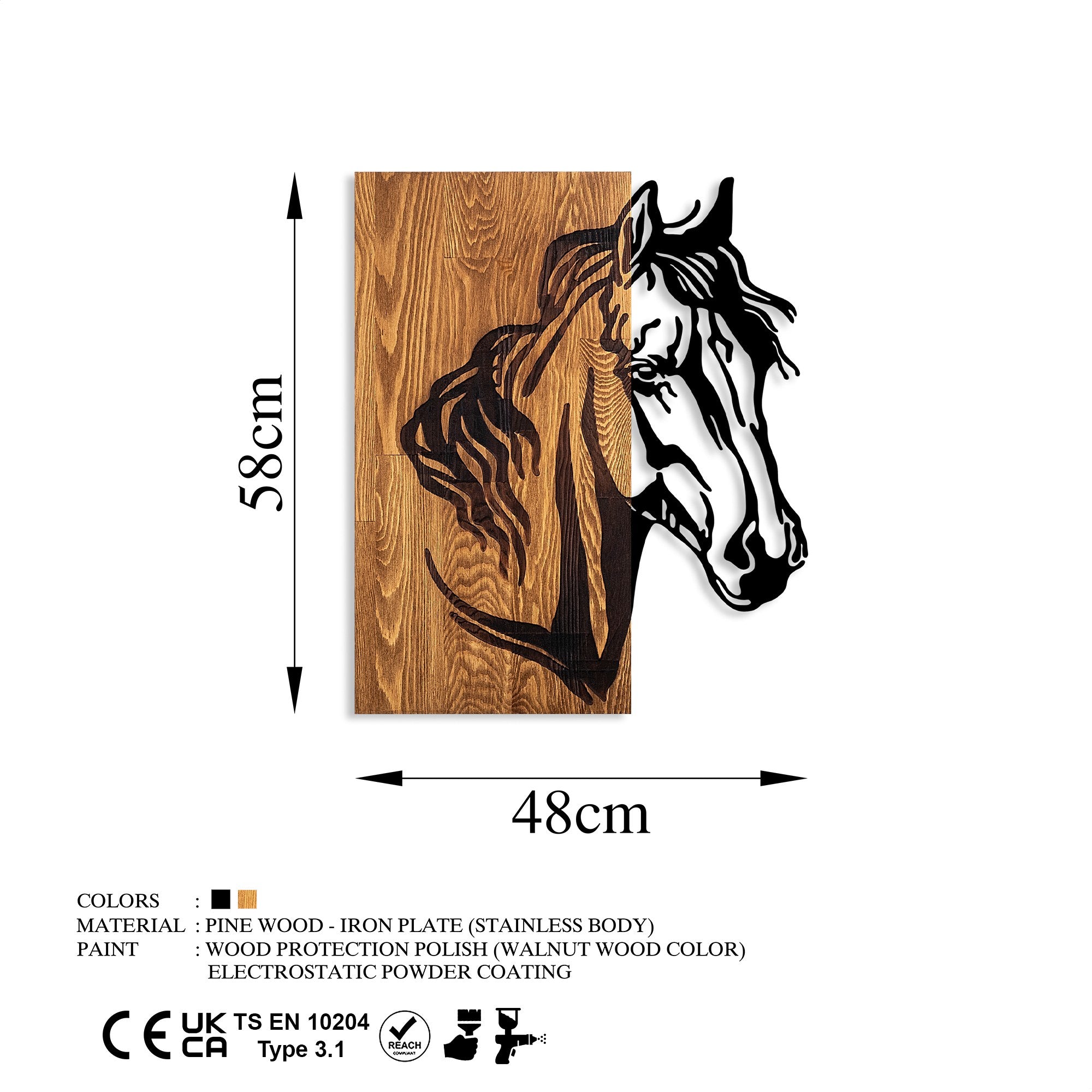 Decorative Wooden Wall Accessory Horse 1 Walnut
Black 891TNL2371 7