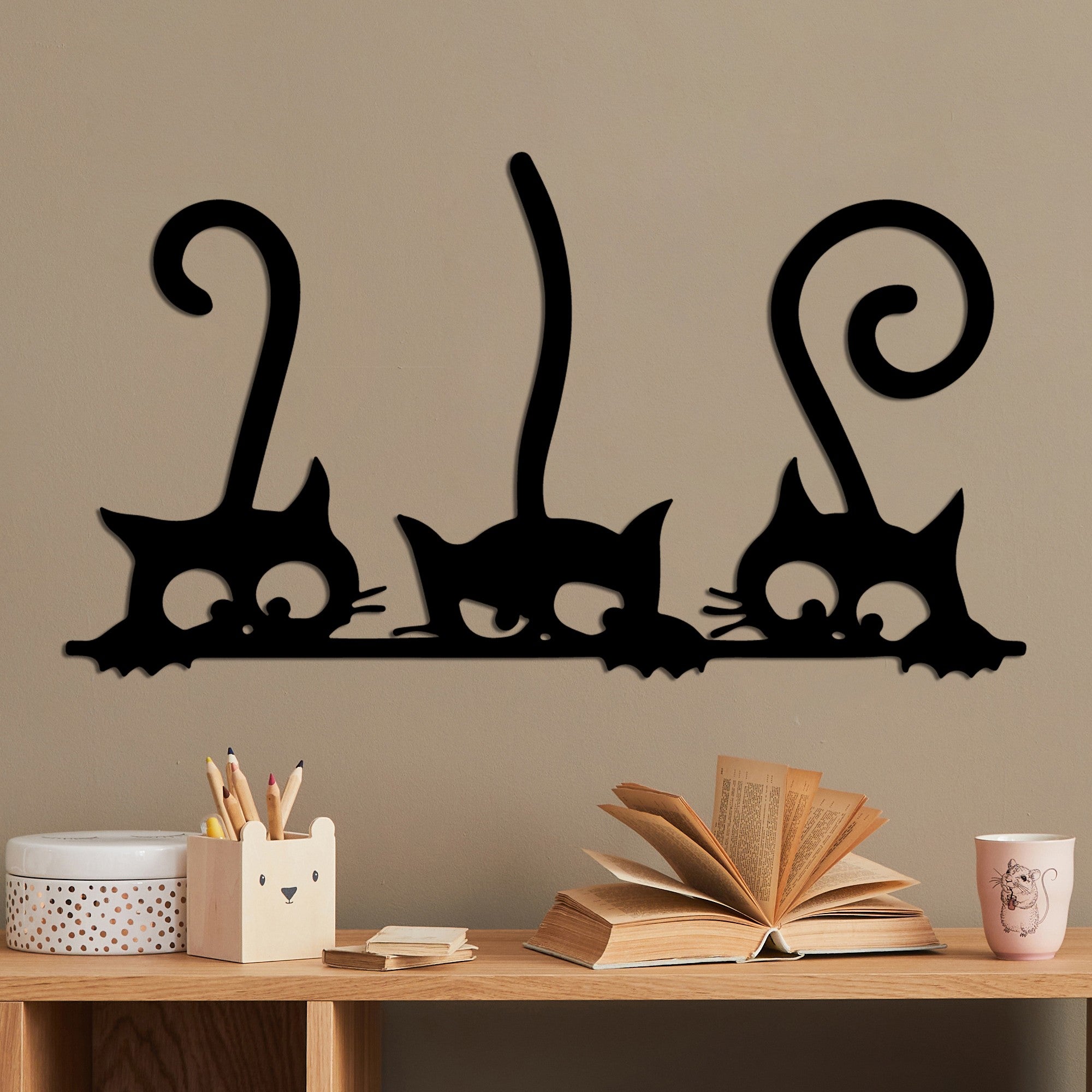 Decorative Metal Wall Accessory Cat 5 Black 891TNL3526 1