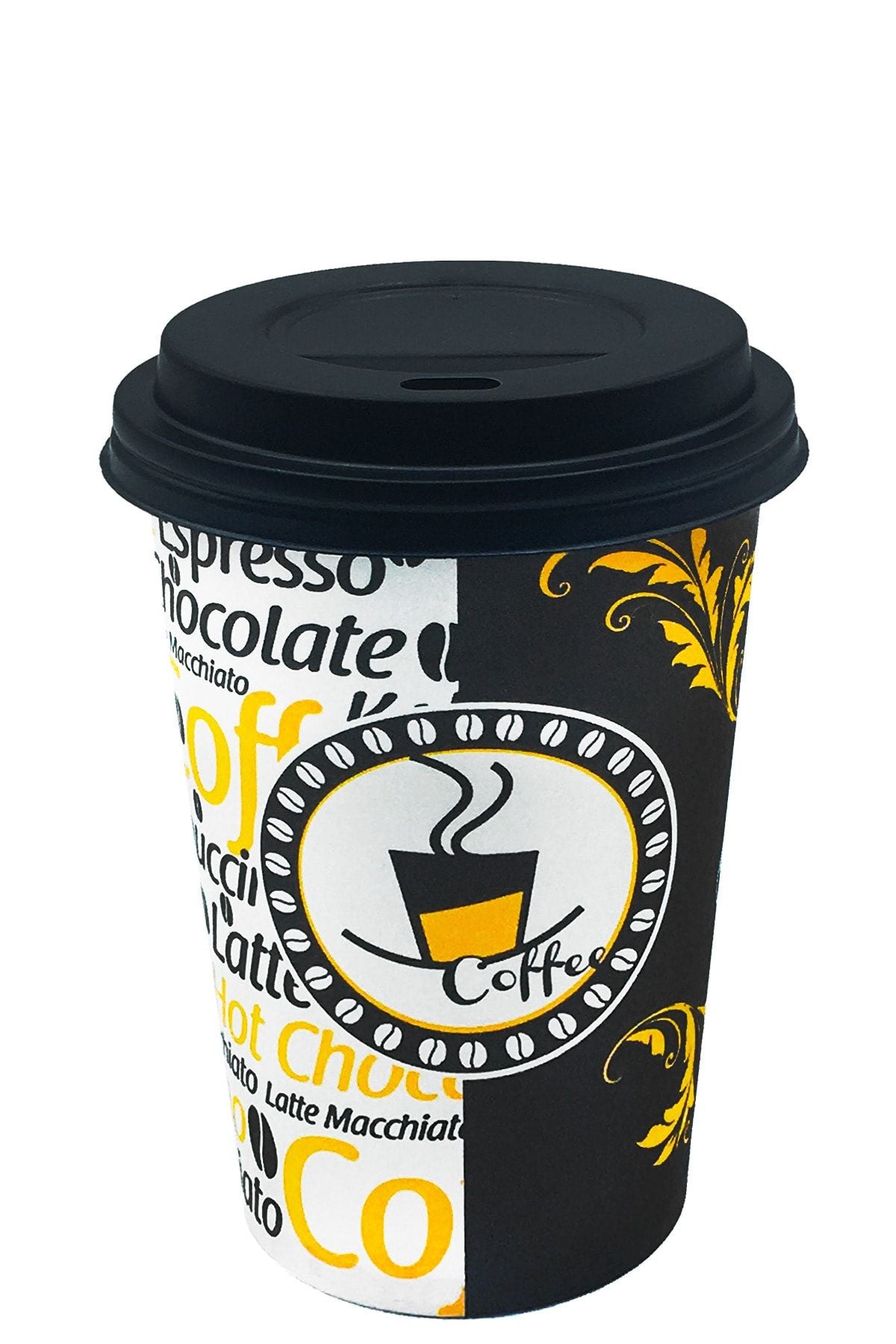 Aygün Cup 12 Oz Black Lid Paper Cup Latte Coffee Paper Cup 300 ml - Pack of 100 1